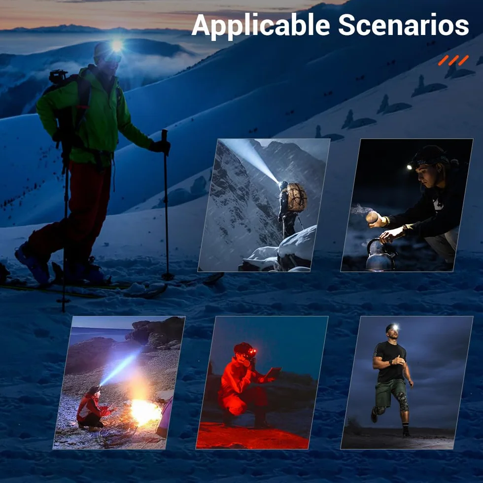 BORUIT BR01 Czołówka LED Czerwone Światło AAA Bateria IP66 Wodoodporna Latarka Czołowa 4 Tryby do Biegania Pracy Trekking