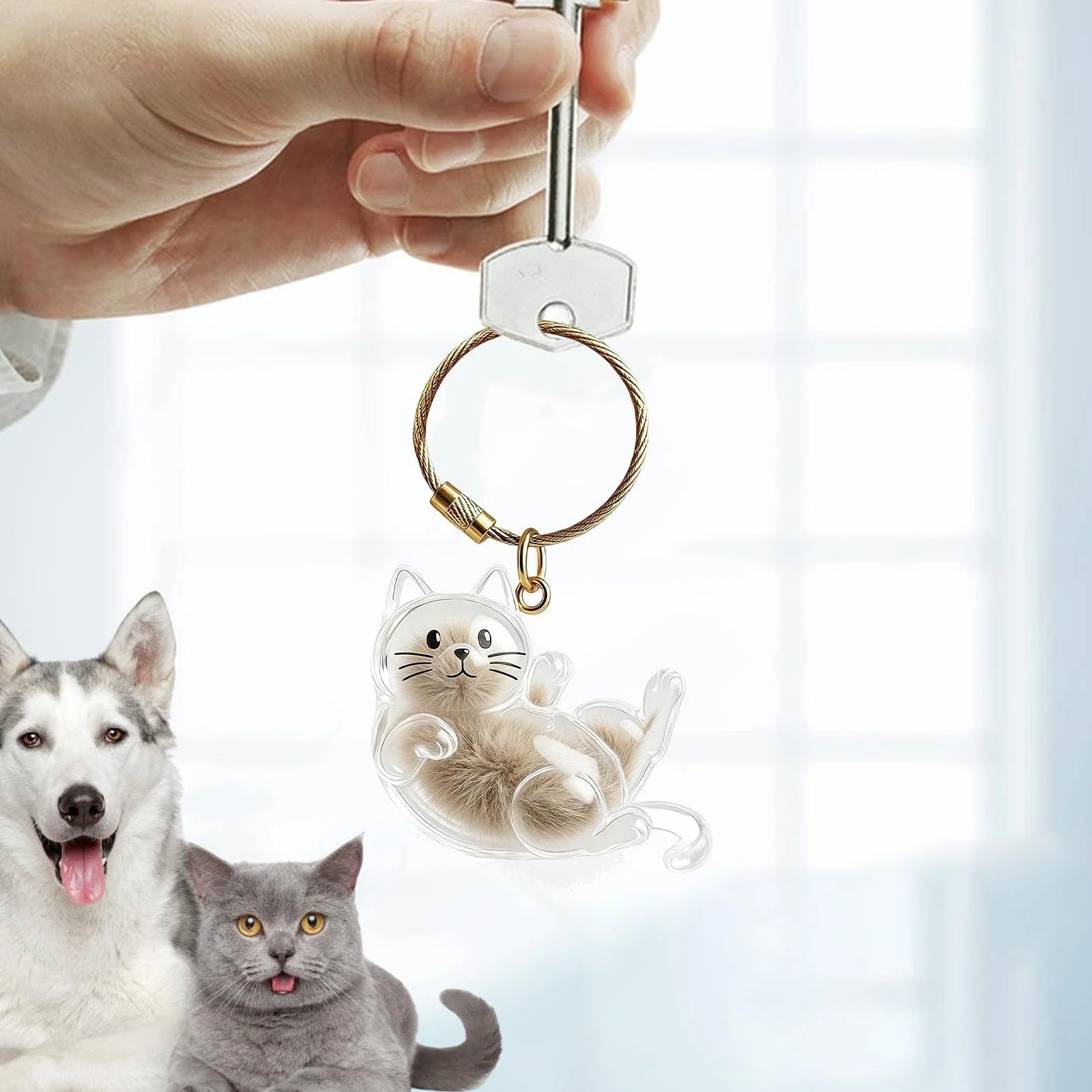 Portachiavi Commemorativo Gatto Ciondolo Bottiglia Trasparente Porta Ricordi Cane Donna Borsetta Vacanza Zaino Scuola