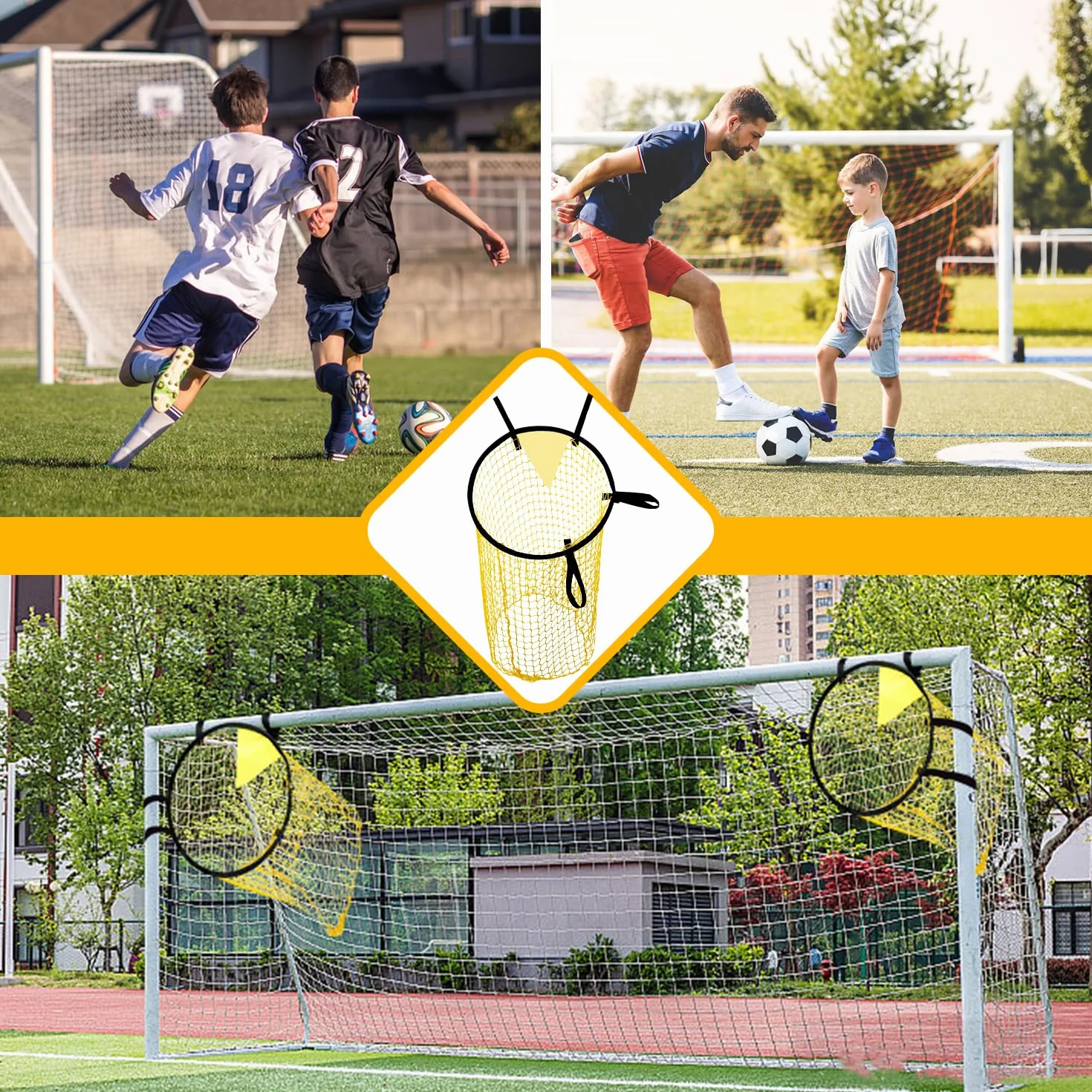 Obiettivo da Calcio 2Pcs Top Bins Calcio Bersagli da Top Bins Rete Bersaglio da Gialla/Nero con Cinghie Regolabili per l'allenamento di Precisione Allenamento