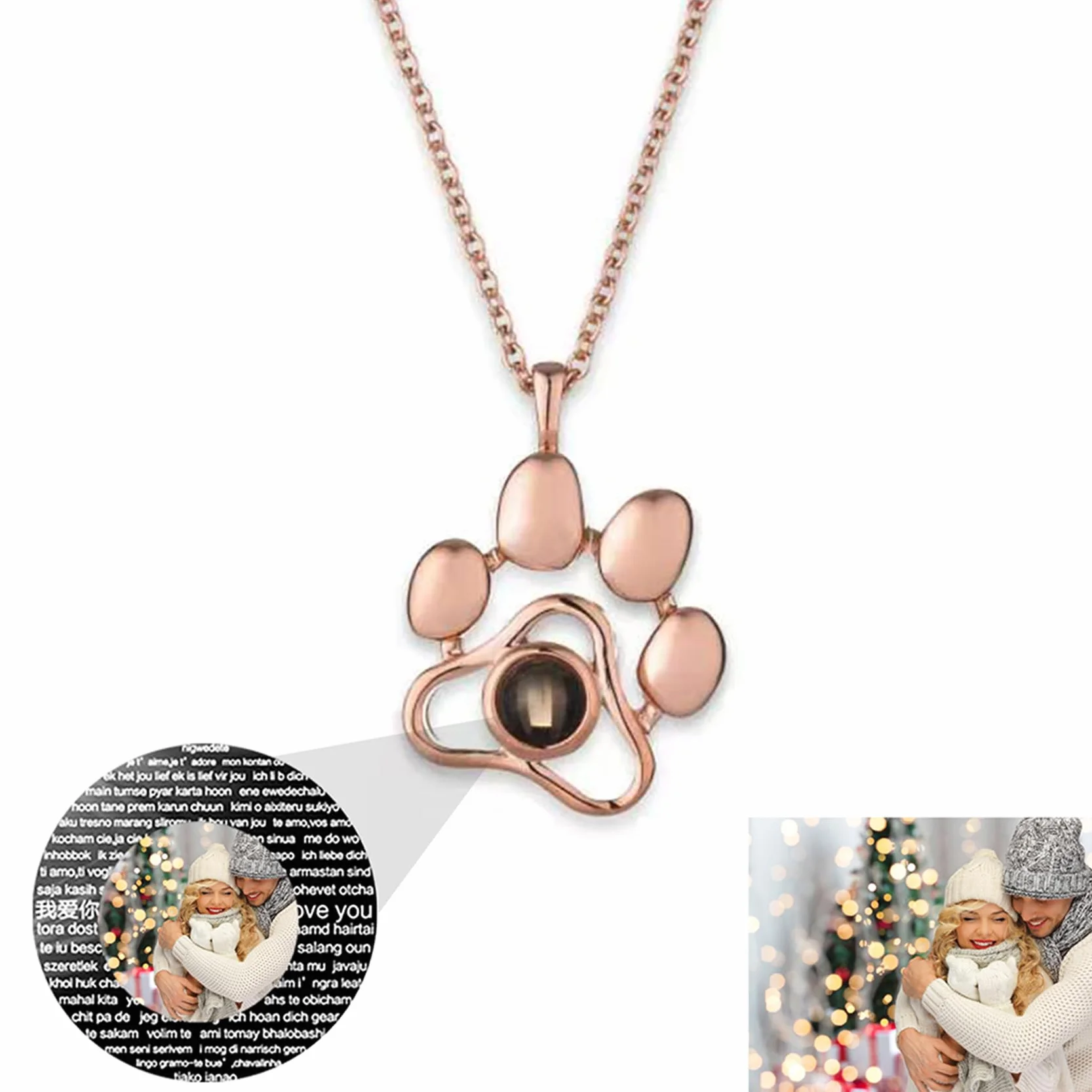 Collana personalizzata con proiezione immagini argento I love you 100 languages