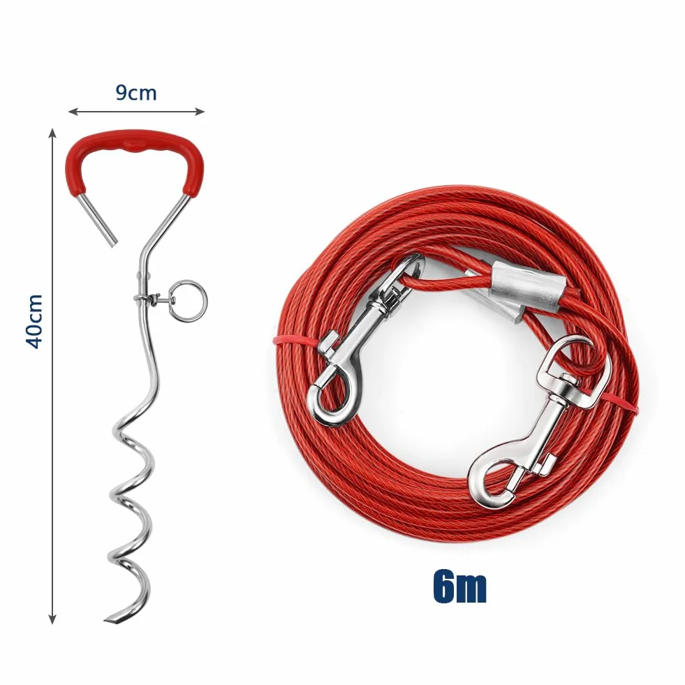 Aomig Cavo Resistente per Cani, Kit Guinzaglio per Cani 3M e Picchetto per Cani in Acciaio Inossidabile, Spirale in Metallo a Forma di Cane Tether Dog Accessori da Campeggio, Cortili, Parchi