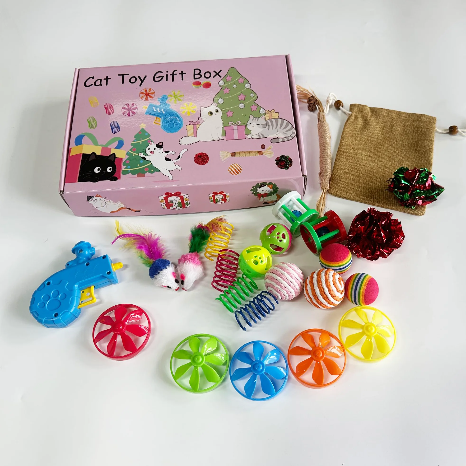 Confezione da 25 giocattoli per gatti alla rinfusa per gattini, divertenti e interattivi, tra cui arcobaleno a molla increspata per Indo
