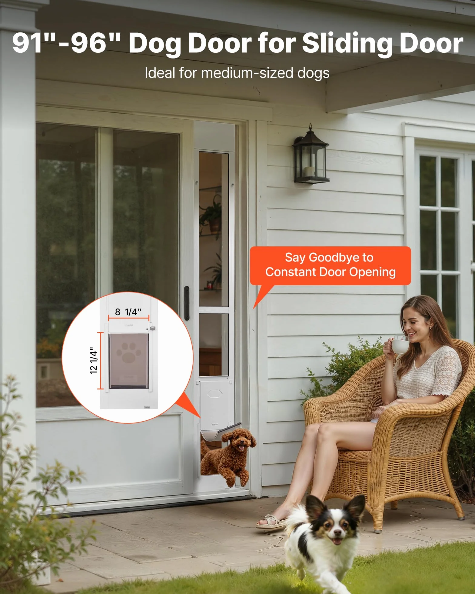 VEVOR Porta Scorrevole per Animali Domestici, Altezza Regolabile 2311-2439 mm, Telaio in Lega di Alluminio, Bianco