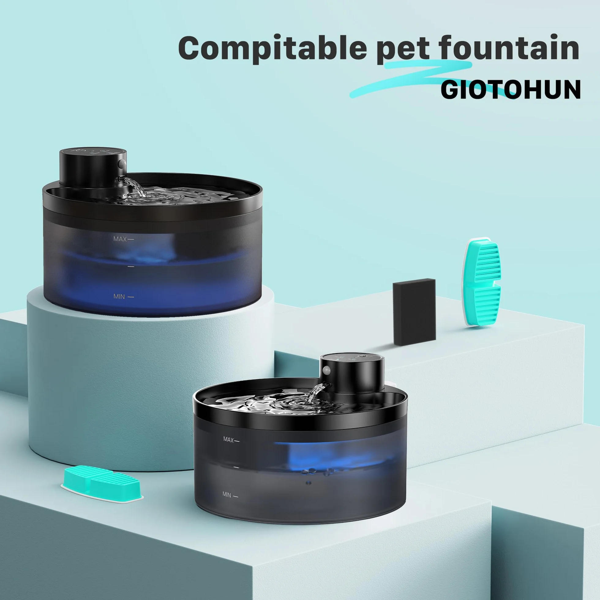 GIOTOHUN 12 Fontanella per Gatti Filtris: Fontana per Gatti Filtris - 6 Filters a Carbone + 6 Filters in Schiuma - Adatto per Fontanella Gatto senza Fili (B0CPHQ12FV)