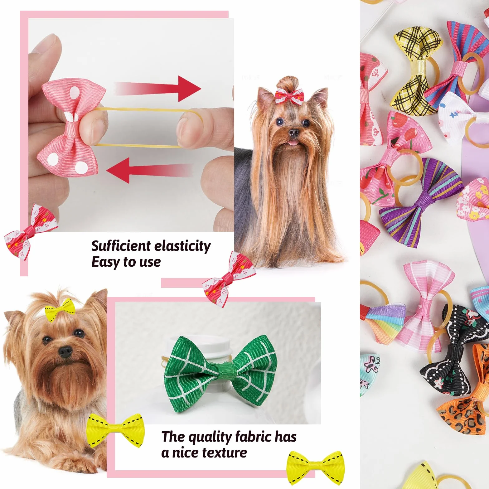 Chenkou Craft Fiocchi per capelli per cani con elastico, diversi motivi, 50 pezzi/25 paia