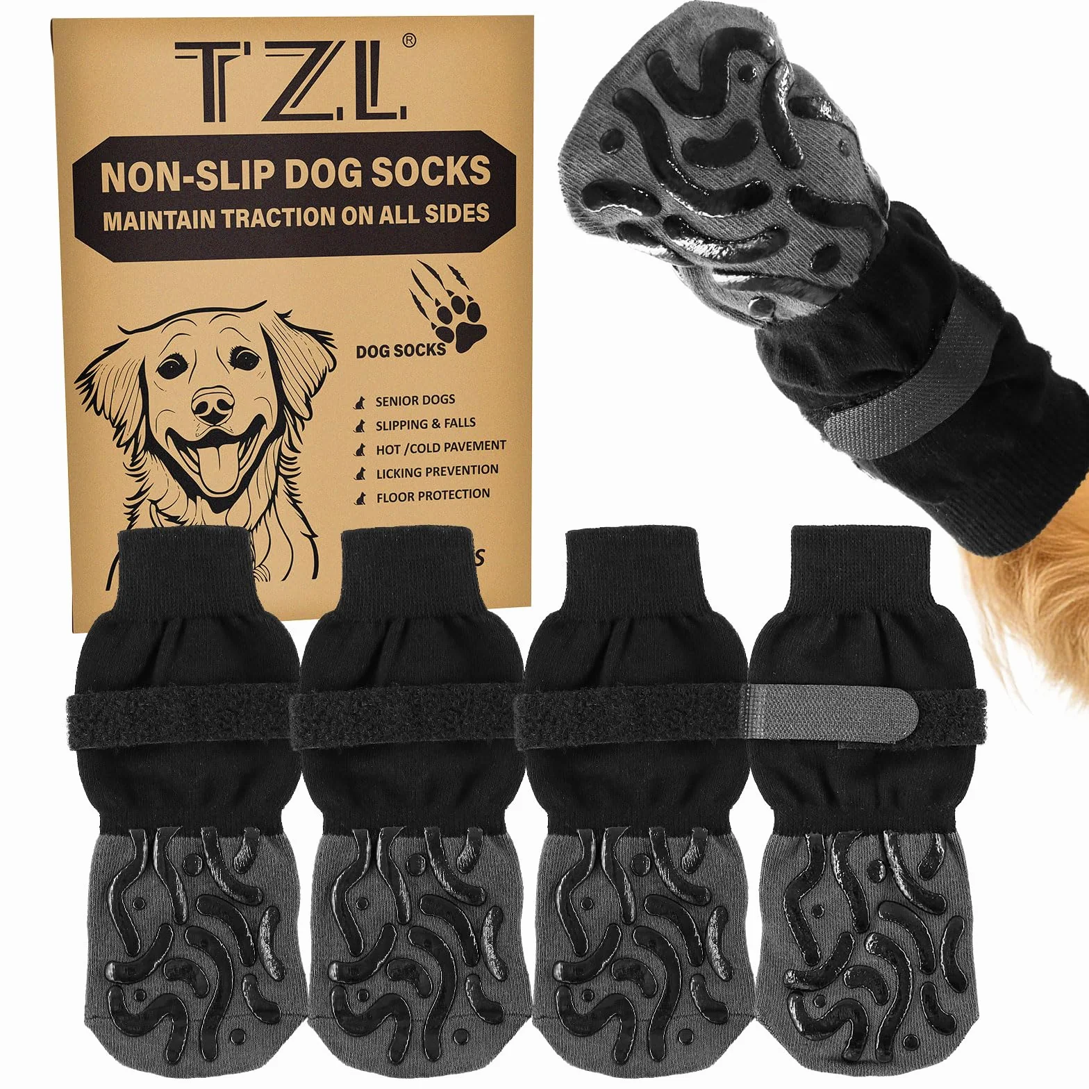 4PCS Calzini per Cani Anti-scivolo a Doppio Lato, Impedire la Leccatura, Forte Controllo Della Trazione Sul Protettore Della Zampa del Pavimento in Legno Duro per Cani Anziani Piccoli e Medi