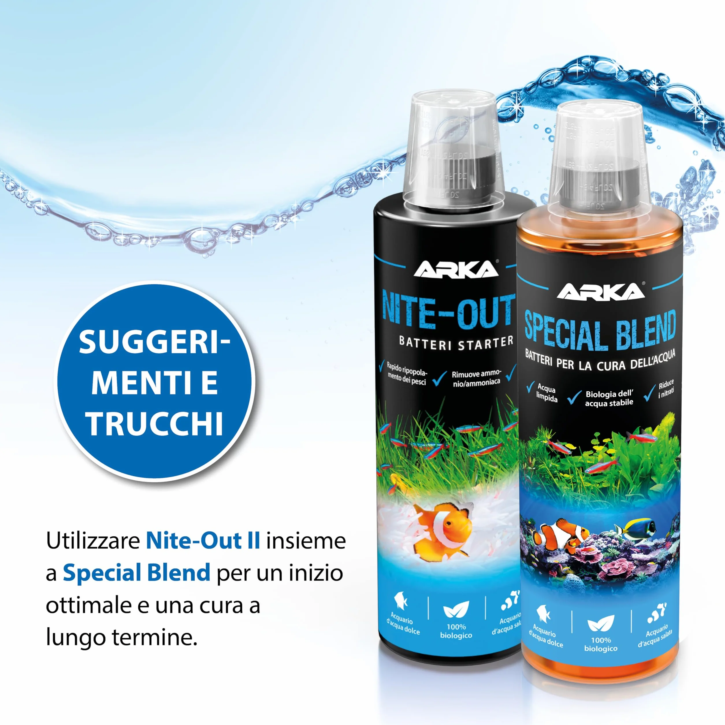 Batteri avviamento acquario – MICROBE-LIFT Nite-Out II 473 ml – per nuovi allestimenti, cambi d’acqua e inserimento pesci – riduce ammonio e nitriti – attivo subito, biologico e sicuro – ARKA