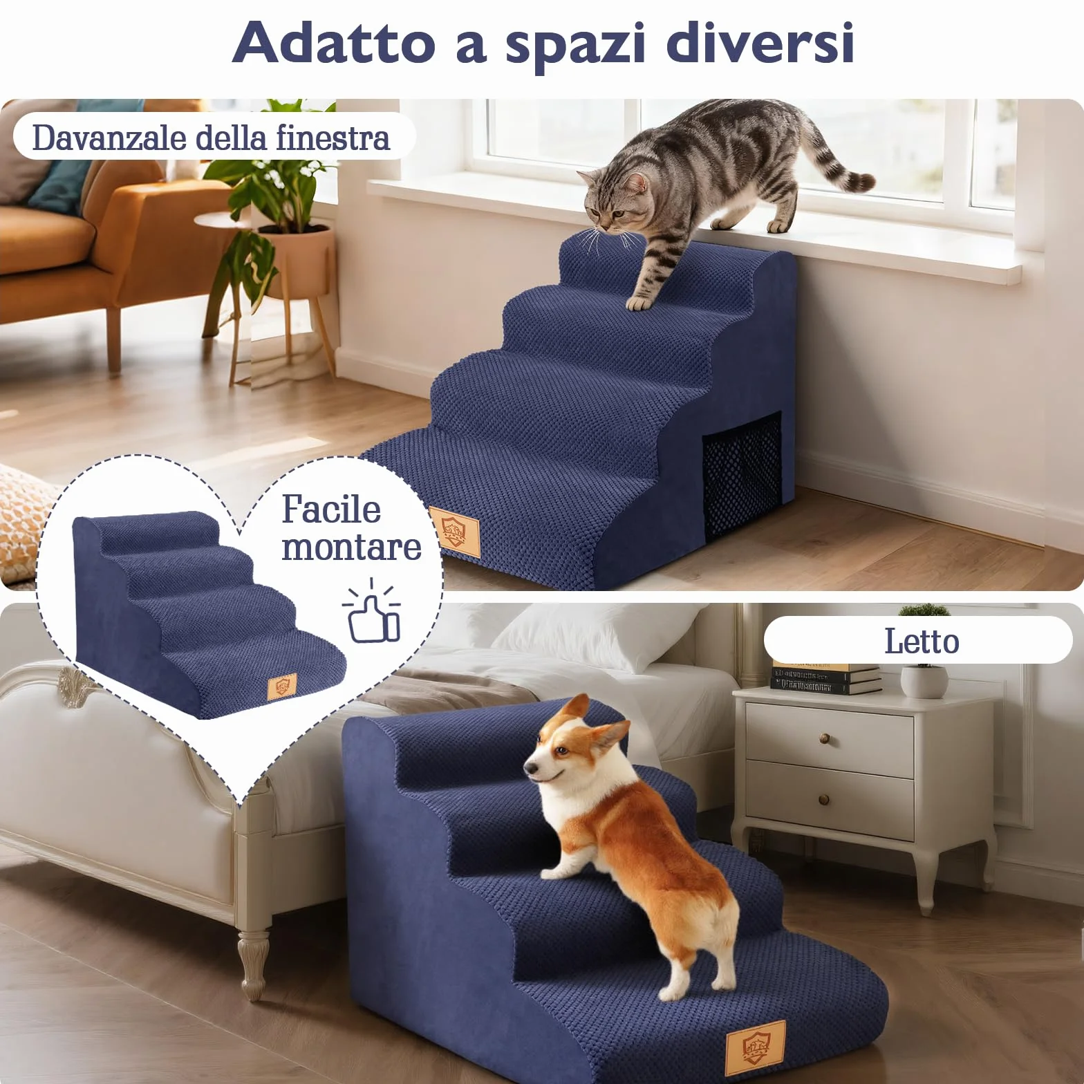MASTERTOP Scala per Cani 4 Gradini Antiscivolo per Animali Domestici Blu Navy