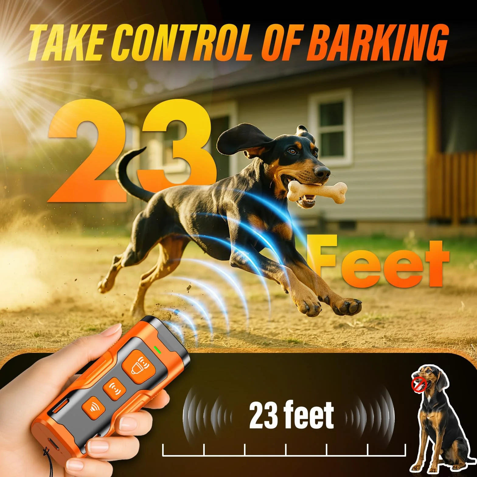 YUYQA Dog Bark Deterrent Device- 3X Ultrasonic Anti Barking Emitters,6 Modes 23 FT Range–Barks No More Indoors Outdoors Behavior Correction Rechargeable,Compact,Safe, Humane Training for Dogs