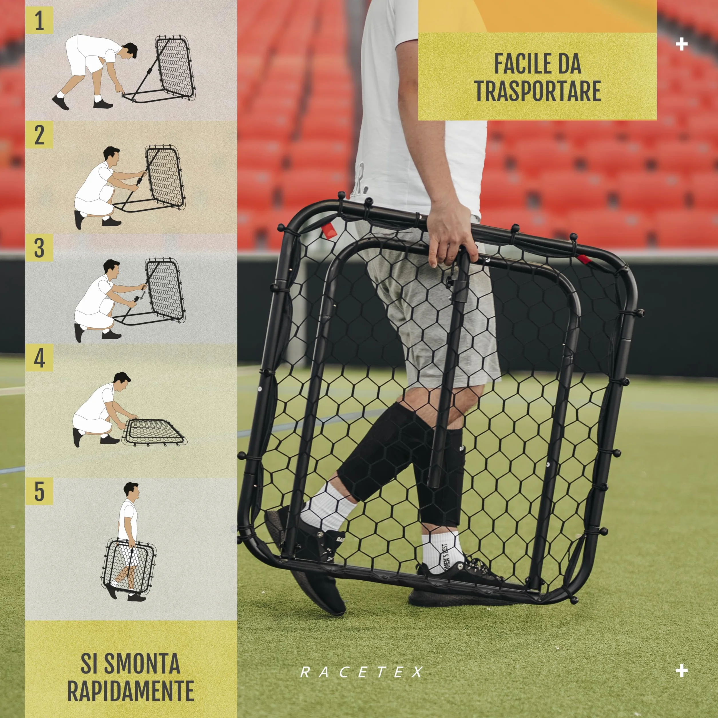 Racetex Rimbalzo per calcio per bambini [regolabile senza livello] – Rimbalzo da calcio per bambini e ragazzi – pallone da calcio per un allenamento migliore e diversificato