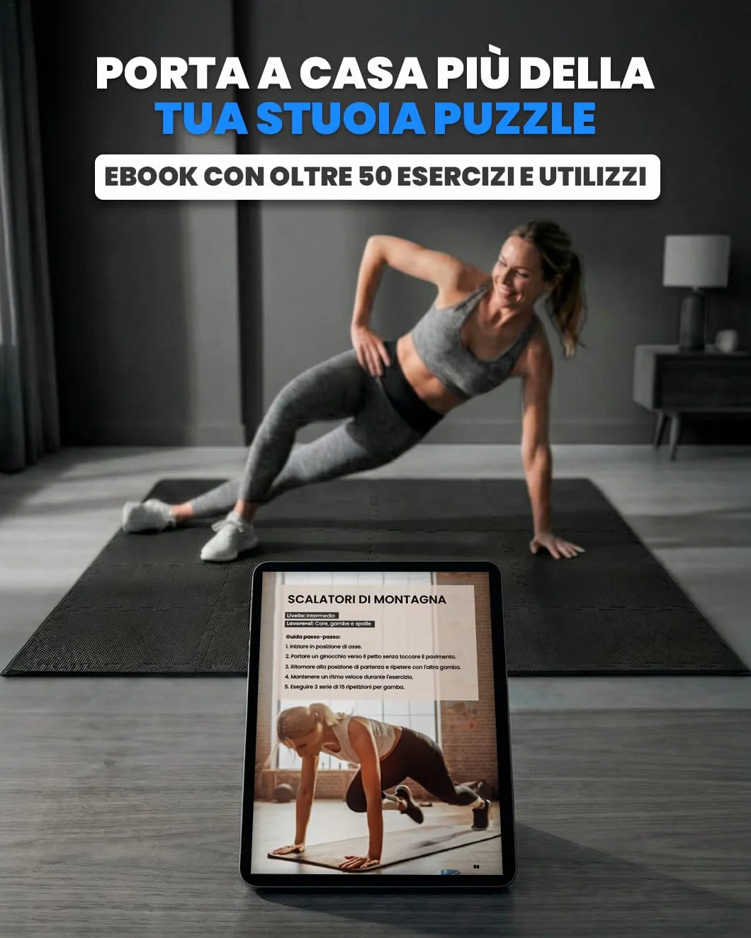 Tappeto da Fitness a Puzzle 12 Pezzi Tatami Antiscivolo Pavimento Protettivo Incastro Palestra Schiuma EVA 30x30x1 cm Nero