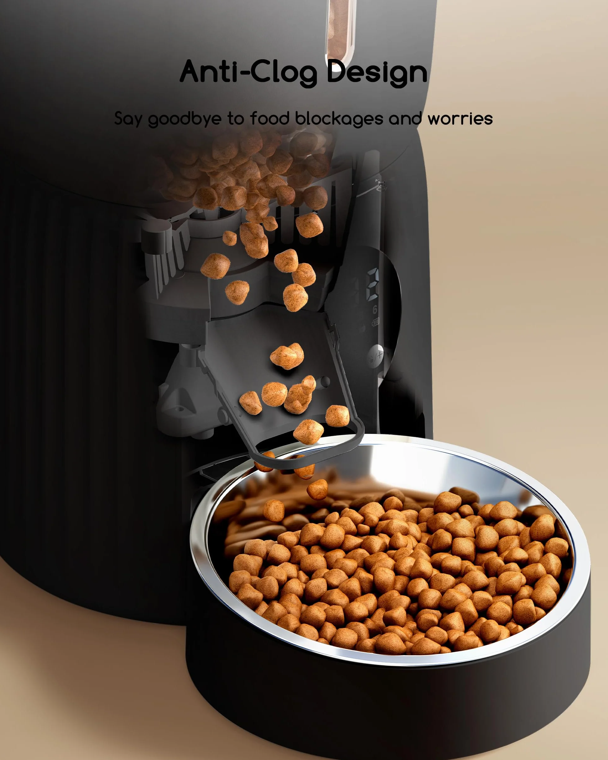 Distributore Automatico Cibo Gatti, Faroro 4L Dispenser Crocchette Gatto con 1-6 Pasti Al Giorno, Porzioni Regolabili, Voce 10s, Alimentazione Lenta (Nero)
