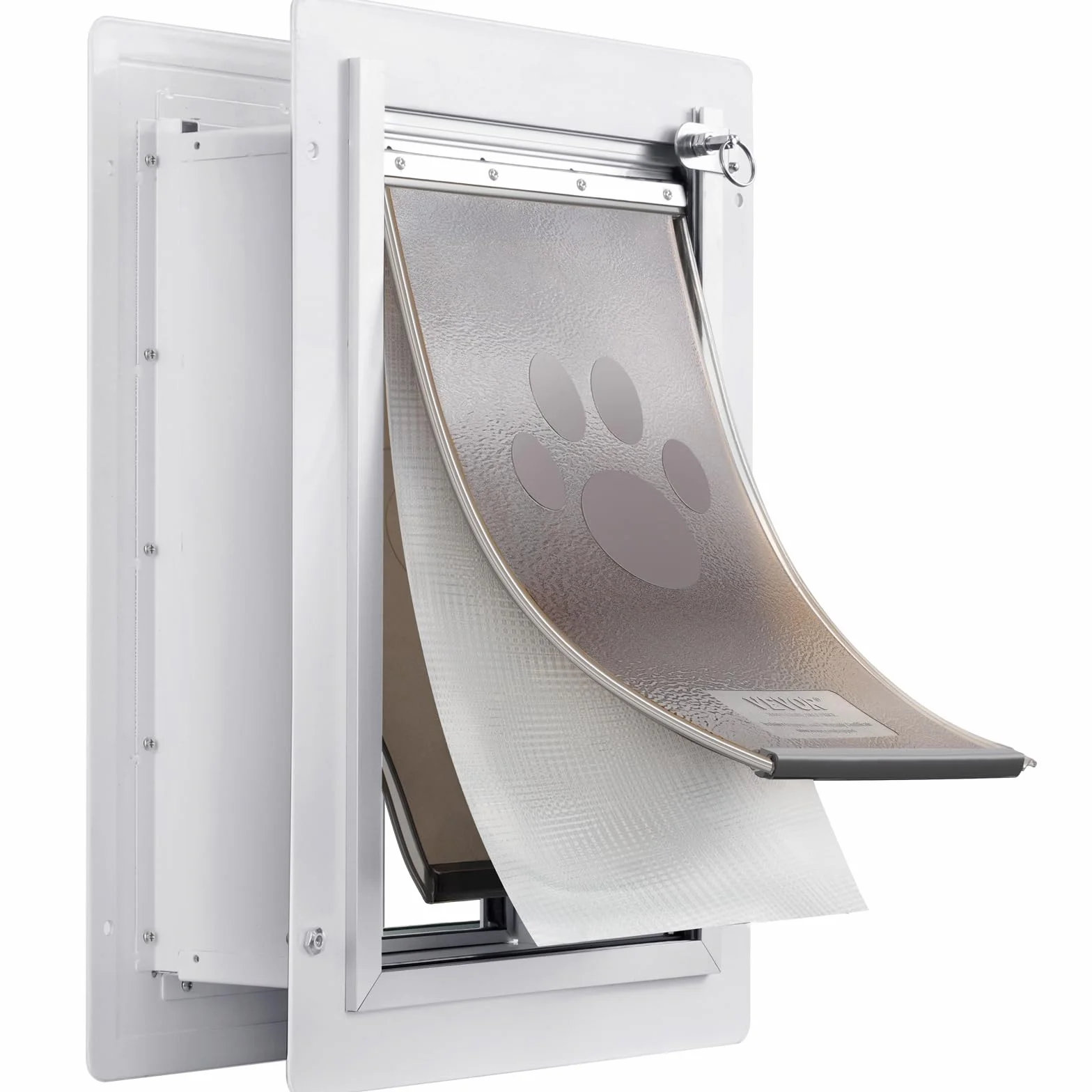 VEVOR Porta per Animali Domestici 362 x 536 mm Telaio in Metallo con Serratura Sistema a 3 Alette Bianco