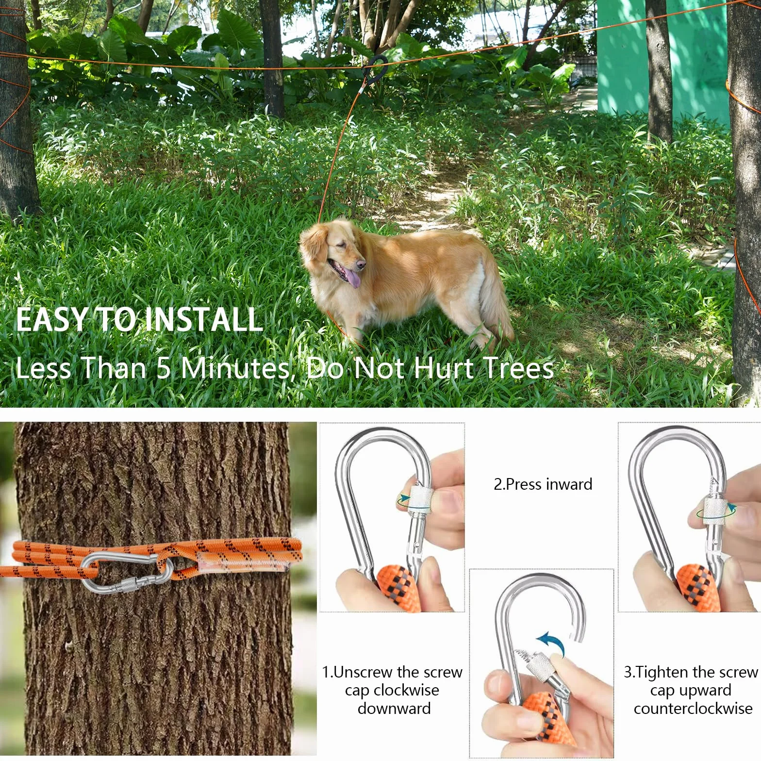 Hundeanbindehalsband Kabelpflockseil-30m+3m-Orange
