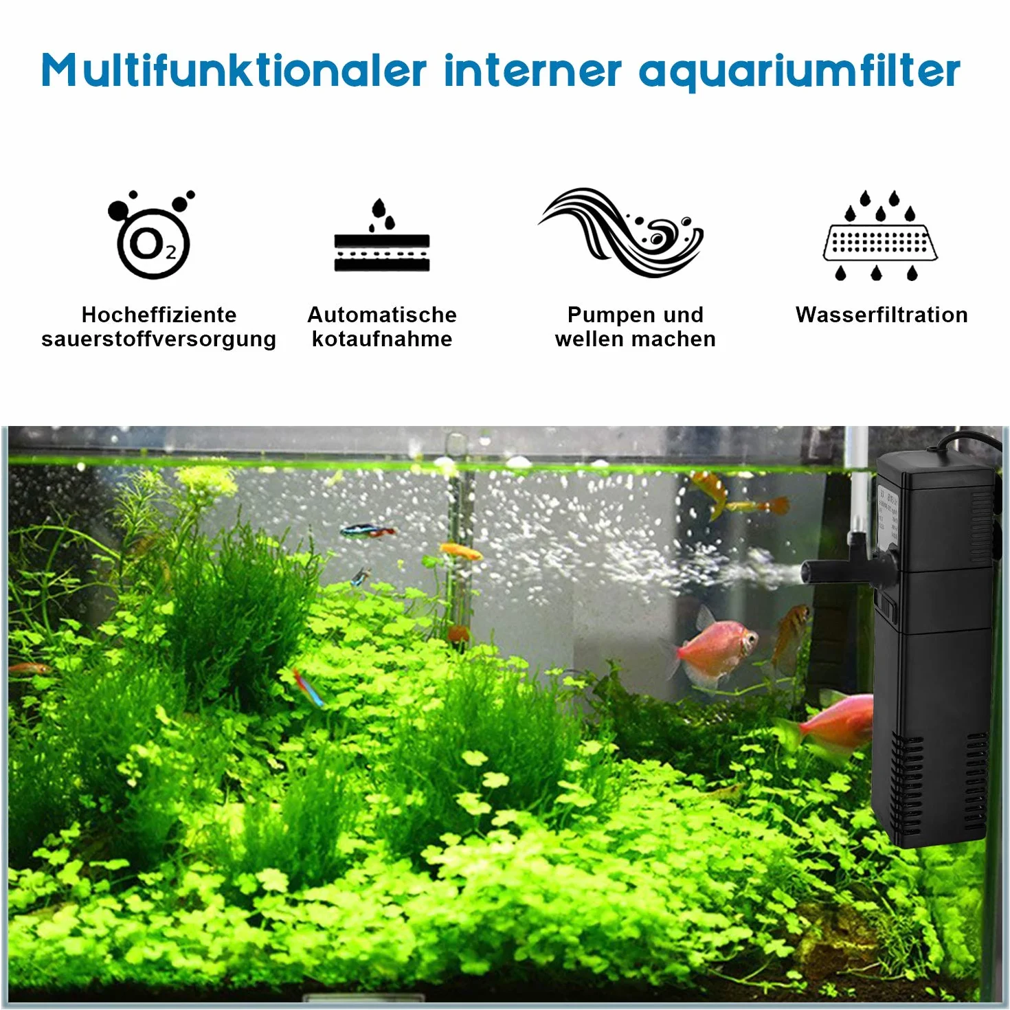 Forever Speed Pompa per Acquario con Filtro - 2W 300 l/h Nero Moderno, adeguato per acquari fino a 40 L