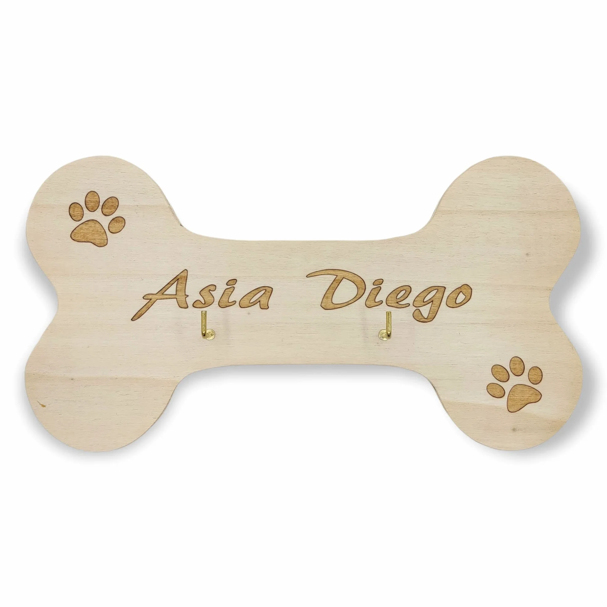 Porta guinzaglio per cani in legno a forma di osso con incisione laser (4-Osso Grande Personalizzato)