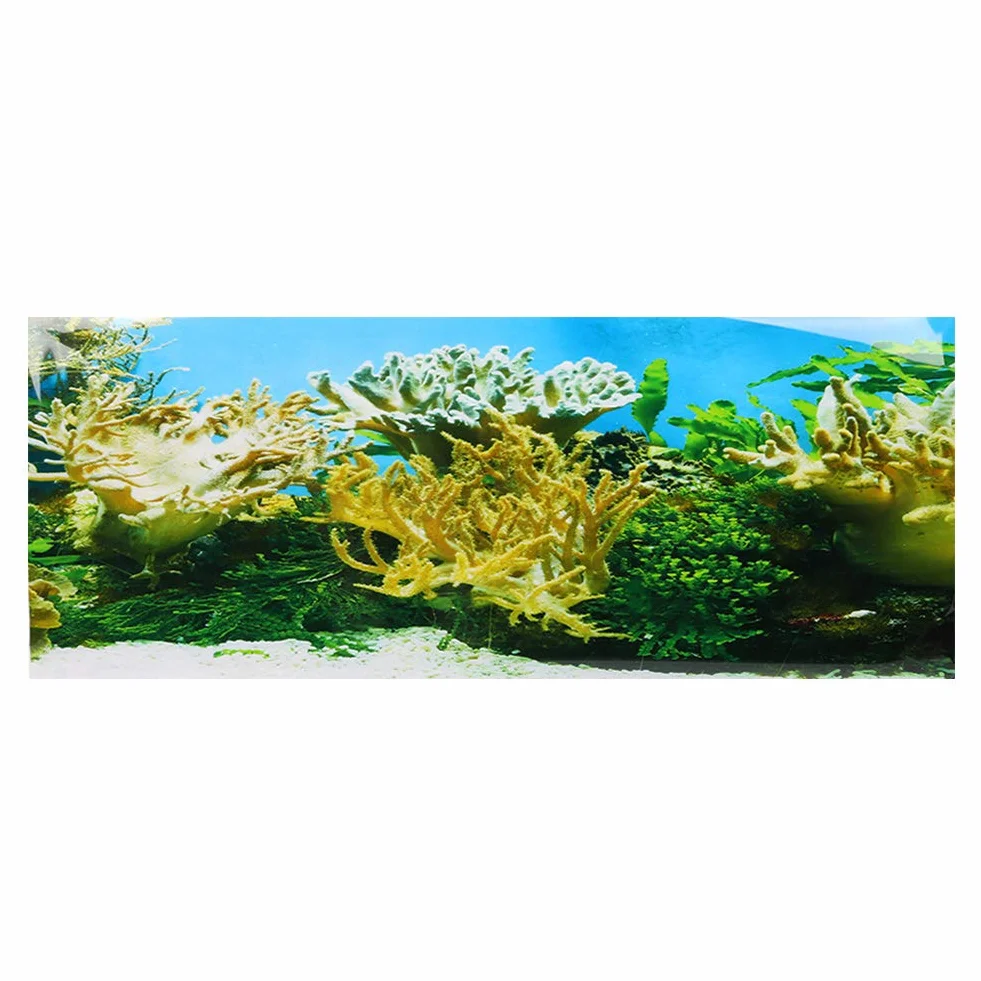 Poster adesivo per fondale di acquario in PVC con motivo di piante acquatiche e coralli, adesivo decorativo impermeabile per vasca da pesce, sfondo spesso e anti-riflesso autoadesi (61*30 cm)