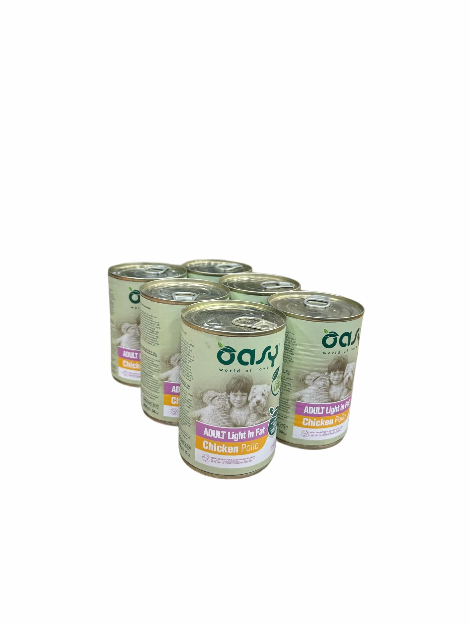 Oasy cane adult Light in Fat patè gusto POLLO | 6 lattine da 400 grammi l'una.