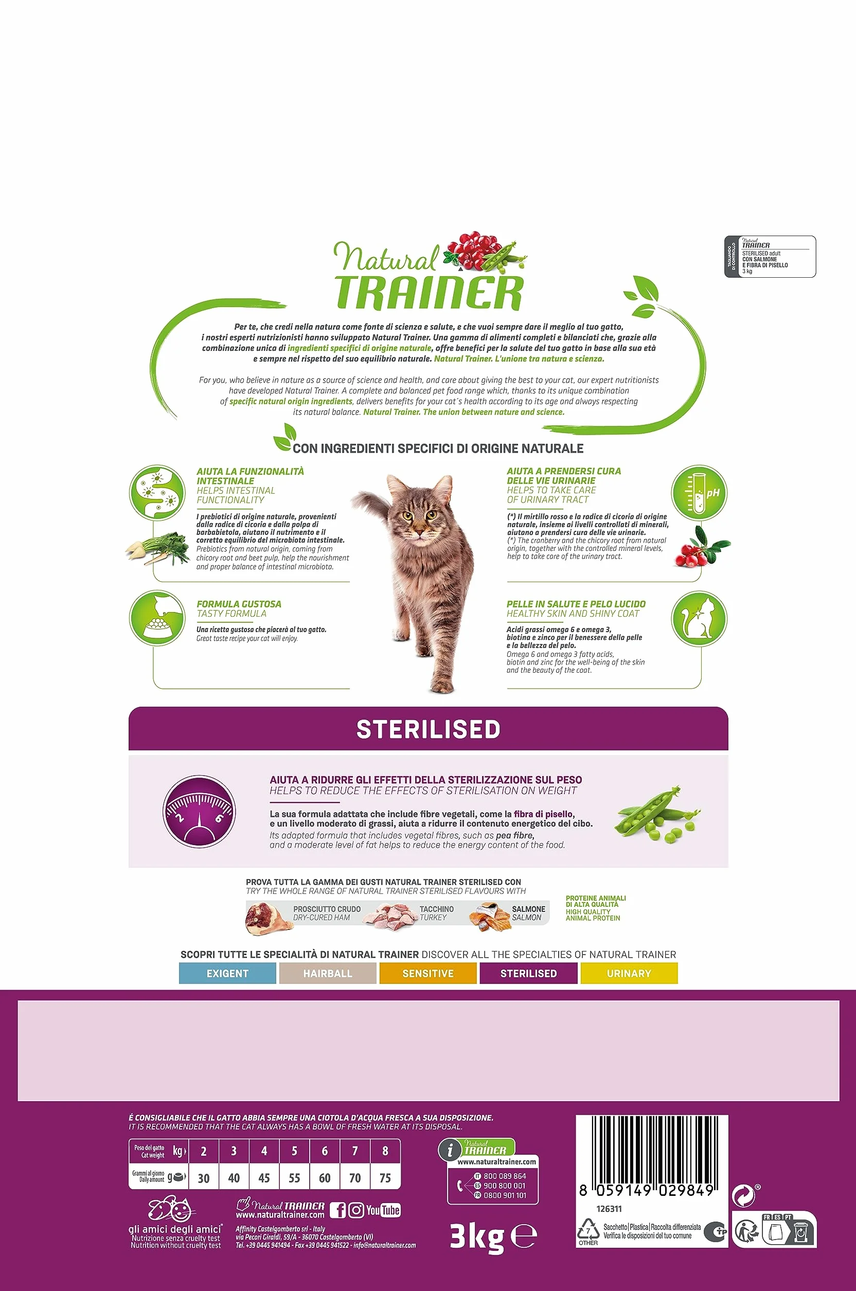 Trainer Natural Sterilised Adult con Salmone e Fibra di Pisello 3 kg