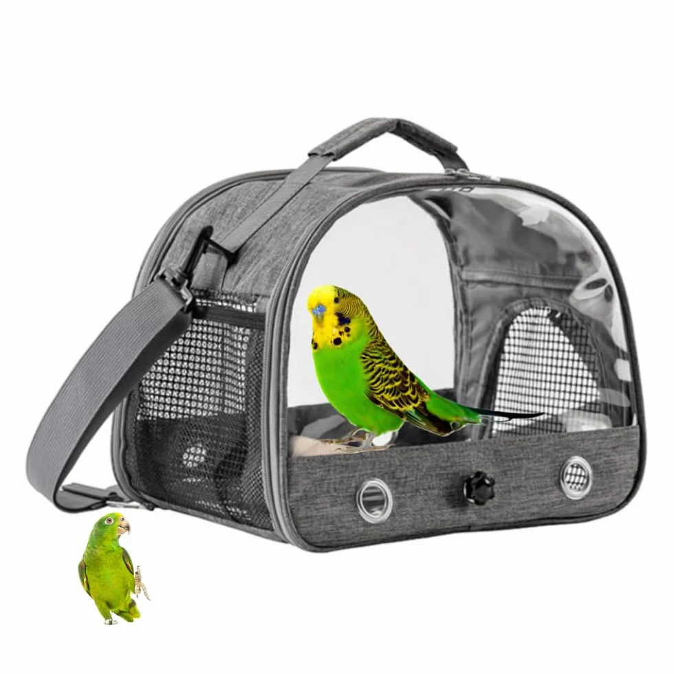 Contenitore per il trasporto per uccelli, con asta e vassoio in acciaio inox, traspirante, pieghevole, per piccoli uccelli, borsa da viaggio per piccoli animali, per viaggi, escursioni