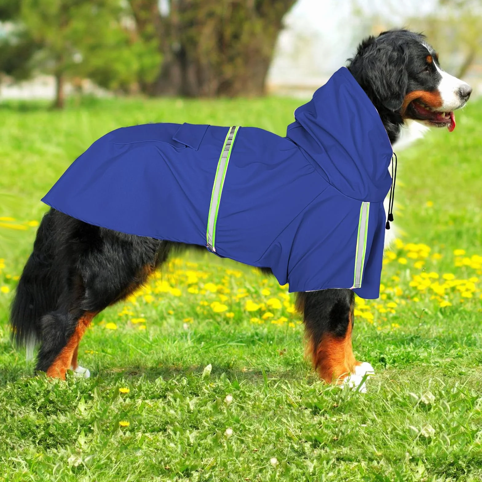 Impermeabile Cani Impermeabile Impermeabile per Cani Impermeabile con Cappuccio Traspirante Impermeabile per Animali Domestici Cuccioli Poncho Antipioggia con Strisce Riflettenti (Blu, 4XL)