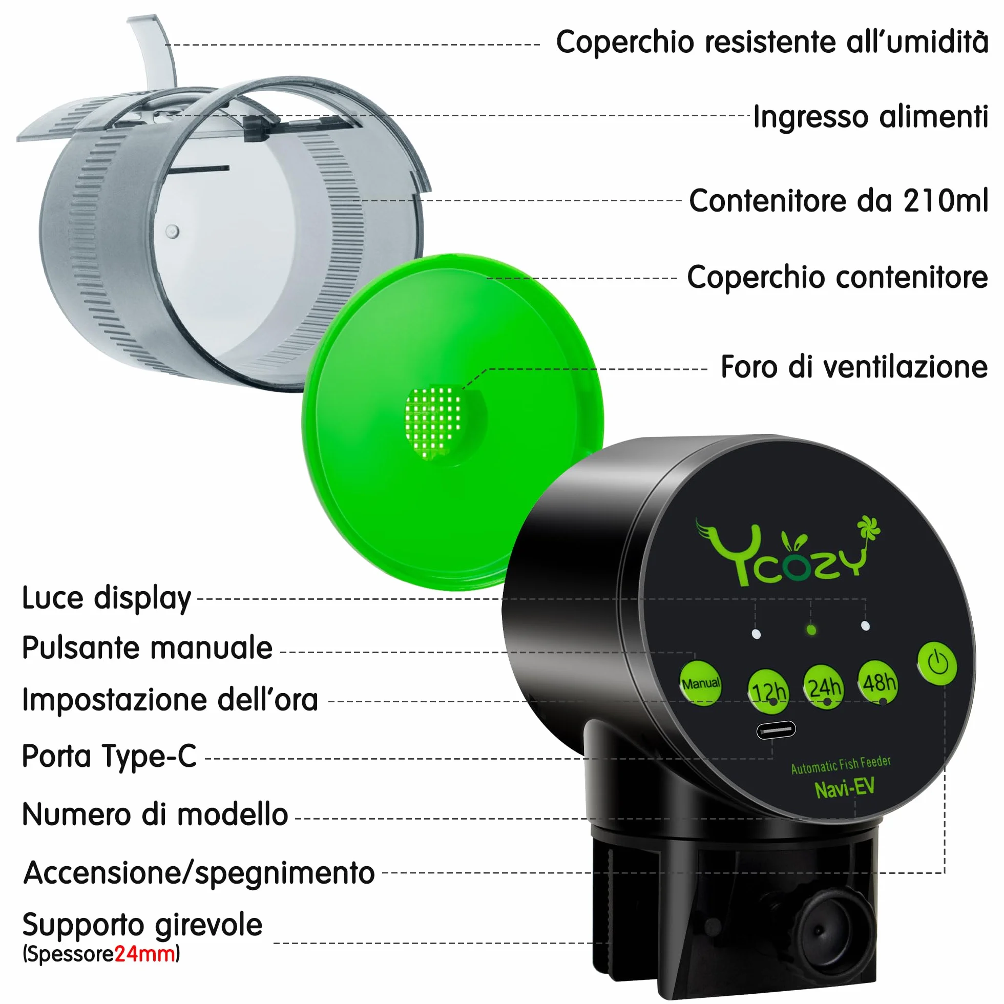 Ycozy Mangiatoia Automatica Acquario Distributore Automatico di Cibo Ricaricabile Mangiatoia per Pesci Programmabile Alimentatore di Pesce Adatto Per Acquario & Serbatoio | Navi-EV