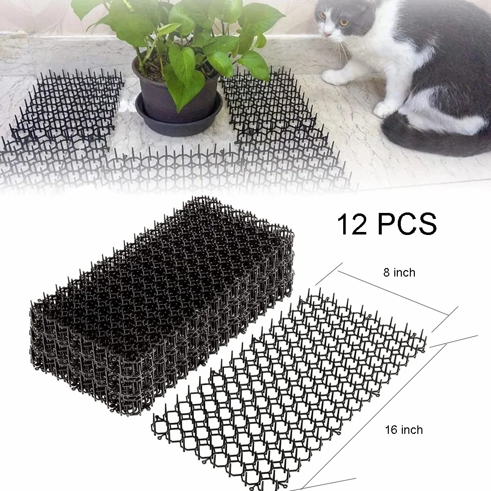 12 Pack Tappetino Anti Gatto,Tappetino Repellente per Gatti, Dissuasore Gatti con Punte,con 8 pioli ,Plastica Rete Spinata per Animali Selvaggio Protezione delle Piante da Giardino all'aperto 40*20cm
