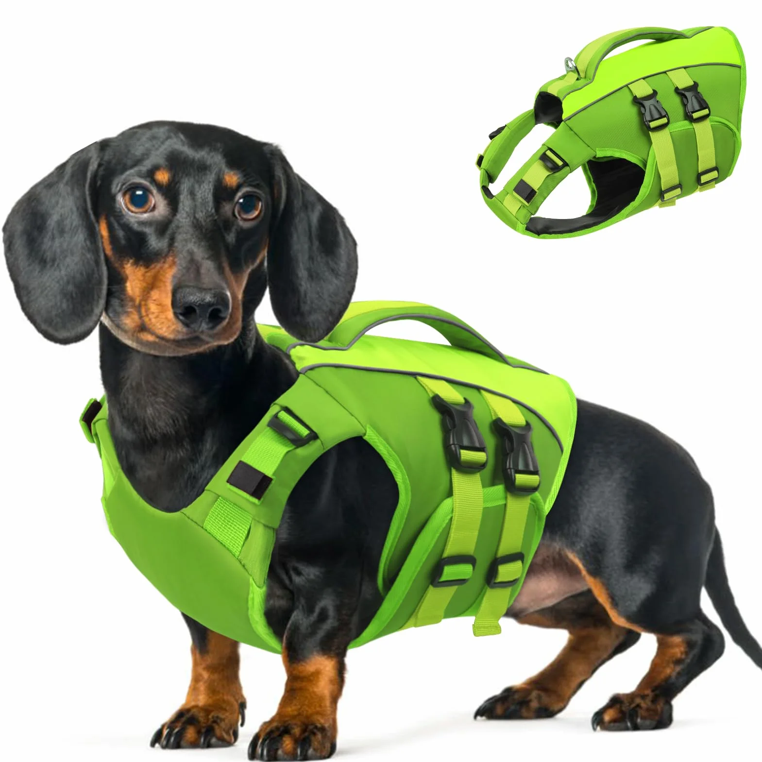Qeenmore Giubbotto Salvagente Cane Taglia Piccola S Verde Ripstop Con Maniglia Di Salvataggio