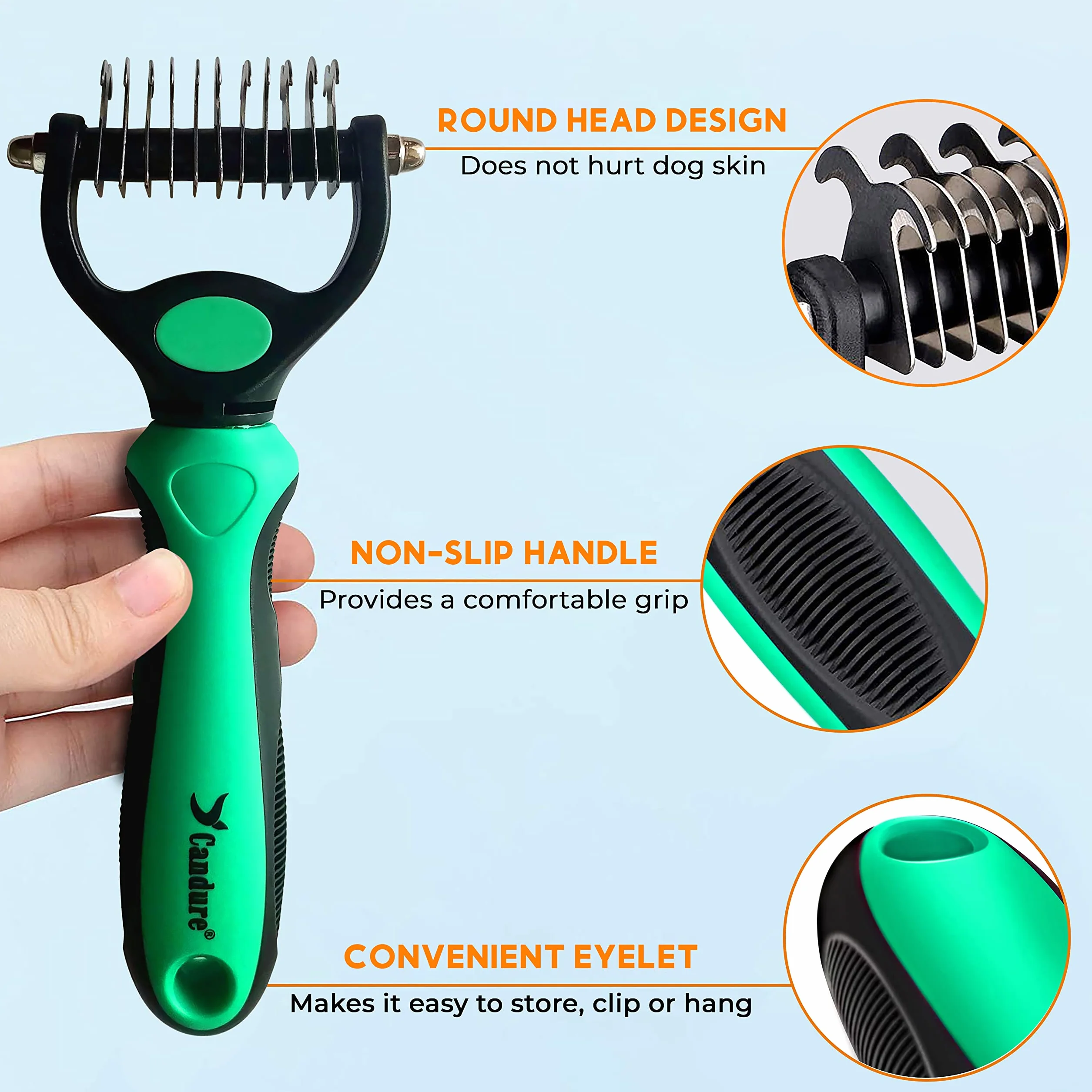 Candure Spazzola per Cani, Pettine Gatti per Pelo Acciaio Inossidabile 11+6 Doppia Faccia Strumento di Deshedding Animali per Cane Pelo Lungo, Medio e Corto (Verde)
