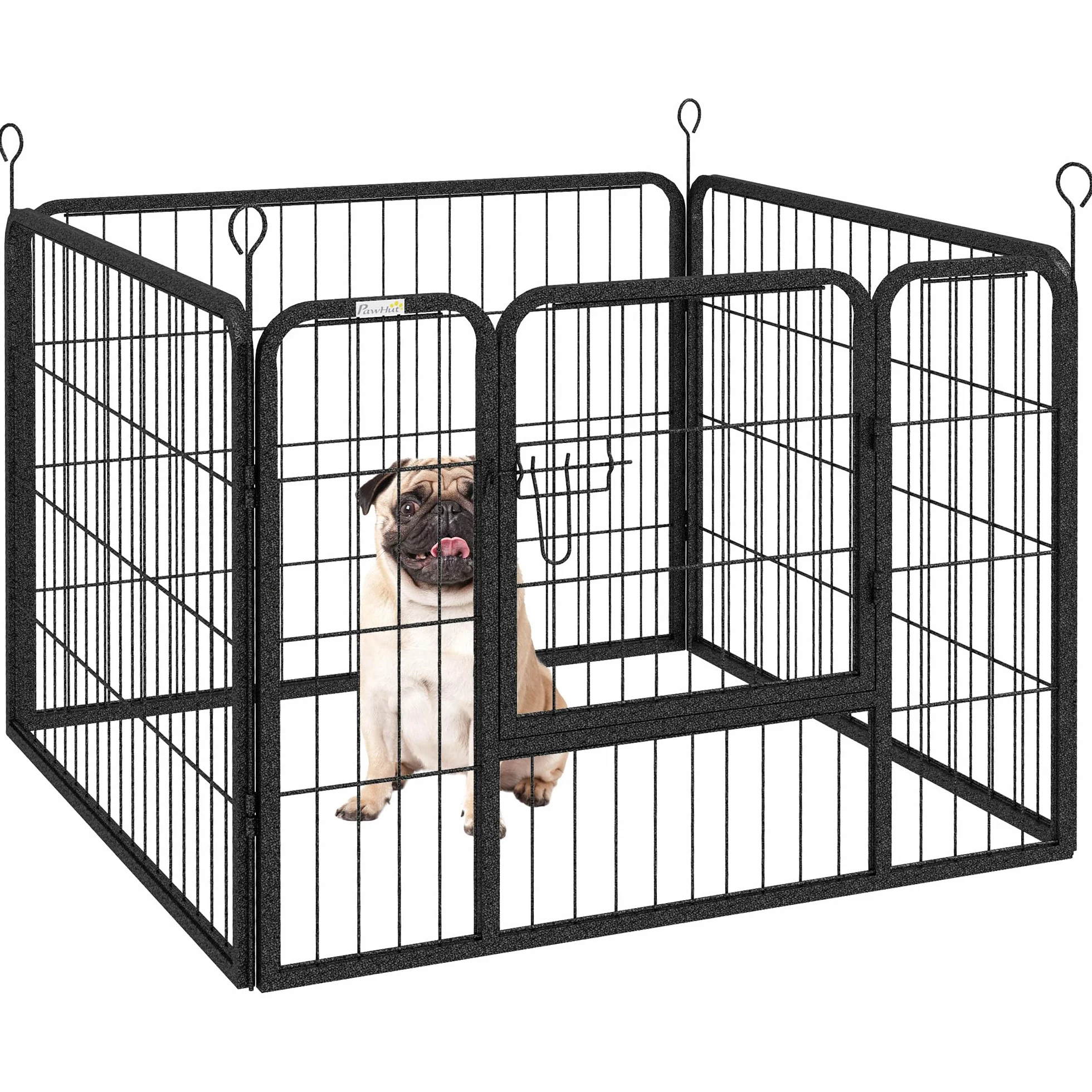 PawHut Recinto per Cani Pieghevole in Metallo, per Interno ed Esterno con Porta con Catenaccio e Picchetti, 82x82x60cm Grigio