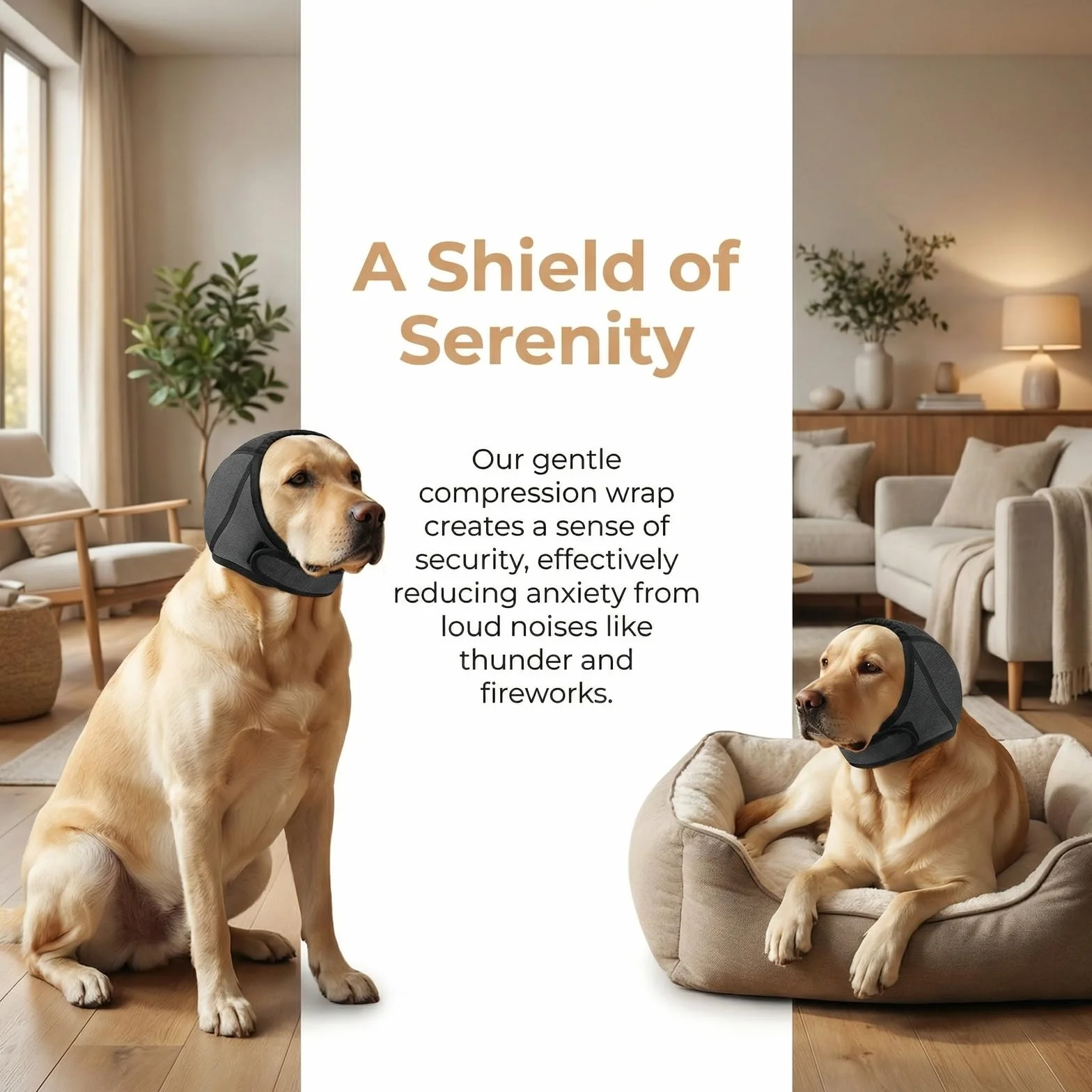 Paraorecchie per Cani Antirumore Fascia Elastica Calmante Ansia Fuochi d'Artificio Tuoni Protezione Orecchie Bagno Toelettatura Inverno Grigio M