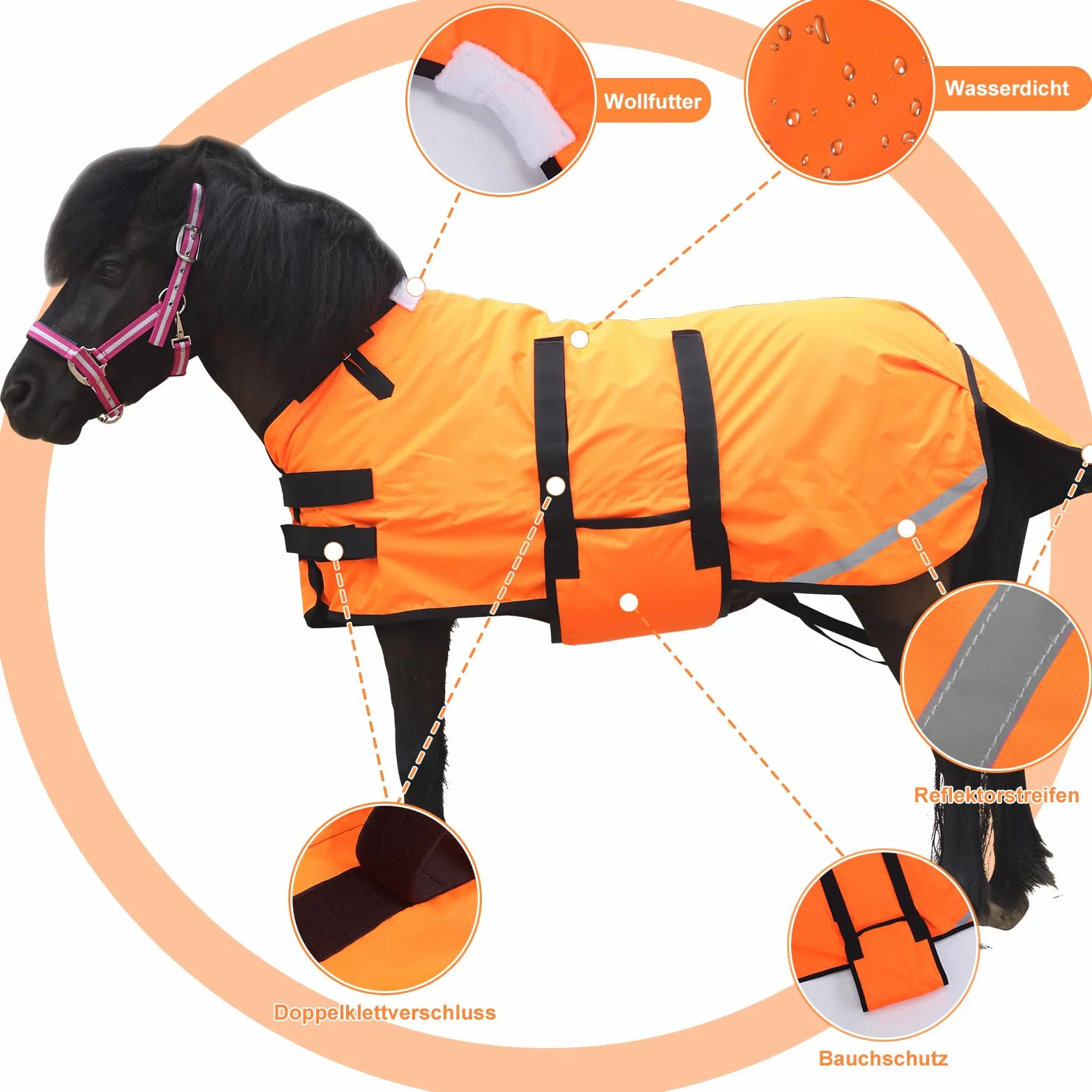 Coperta 300D Pony/Shetty per cavalli, 150 g/m², per pony, leggera, calda, impermeabile, traspirante e antistrappo, per pony puledri, mini cavalli nani