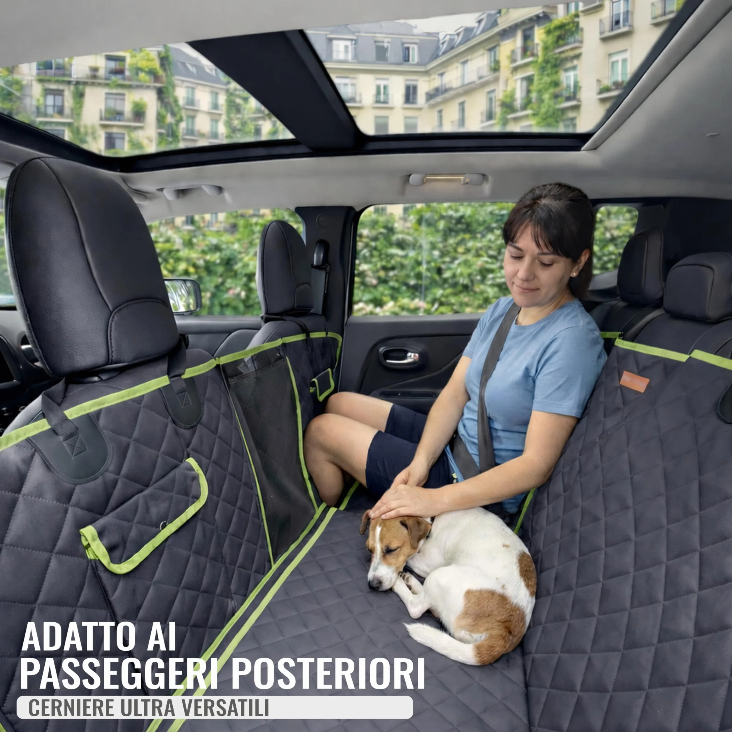 Telo Cane Auto Sedili Posteriori 6-in-1 | Telo Macchina per Cani Impermeabile 600D, Copertura Sedili Auto per Cani Universale con Finestra a Rete, Protezione Laterale