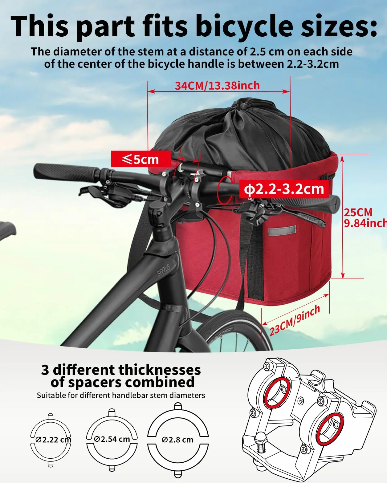 Cestino Bicicletta Anteriore, Cestino Rimovibile per Bicicletta Anteriore con Fissaggio rapido Pieghevole Fino a 5kg di Carico Cestino per Animali,Borsa per la Spesa,Campeggio All'Aperto, Rosso