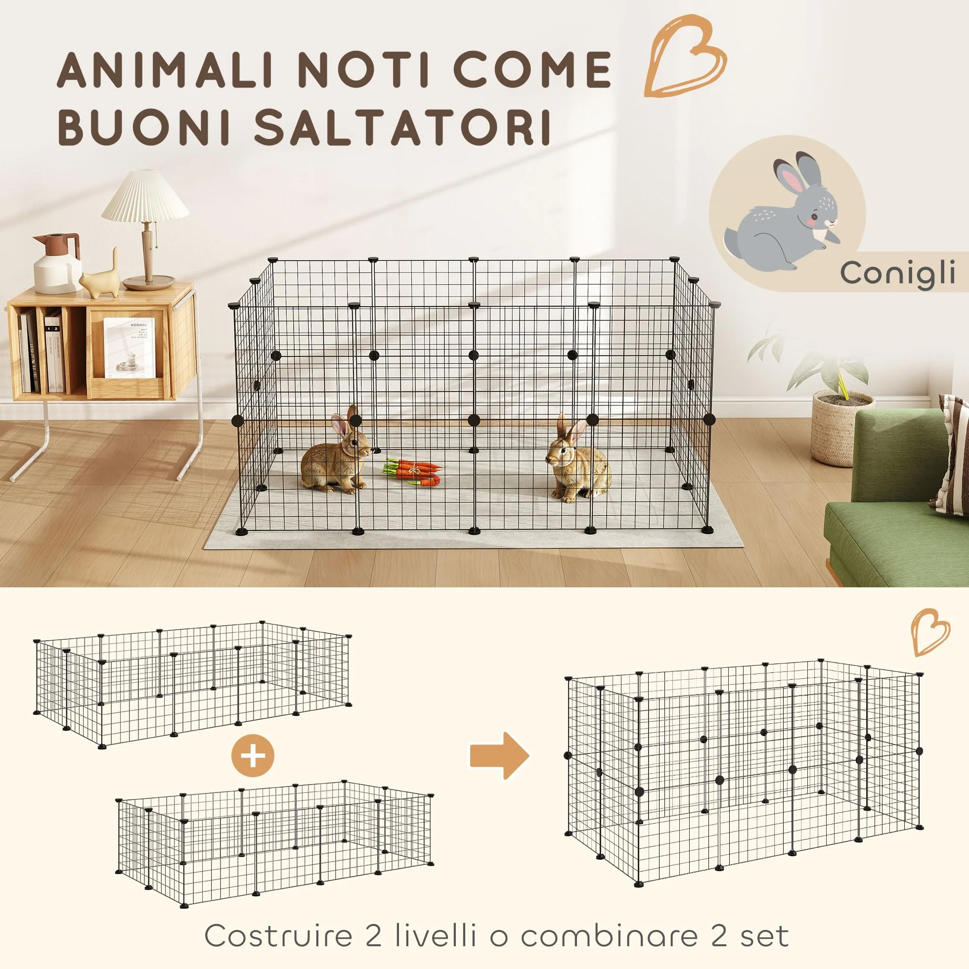 PawHut Recinto per Cuccioli e Piccoli Animali Modulabile in Metallo e PP, 12 Pannelli da 35x35cm Nero