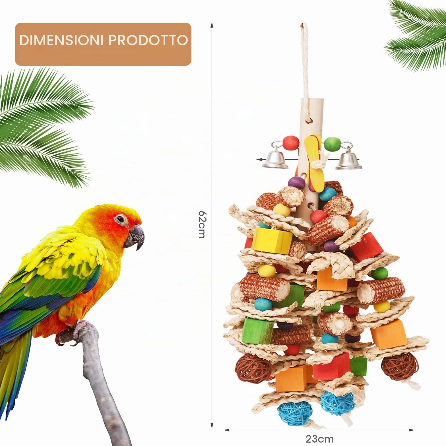 Giocattoli per Pappagalli in Corda con Campanelle per Gabbia da Masticare per Cockatiels e Pappagallini