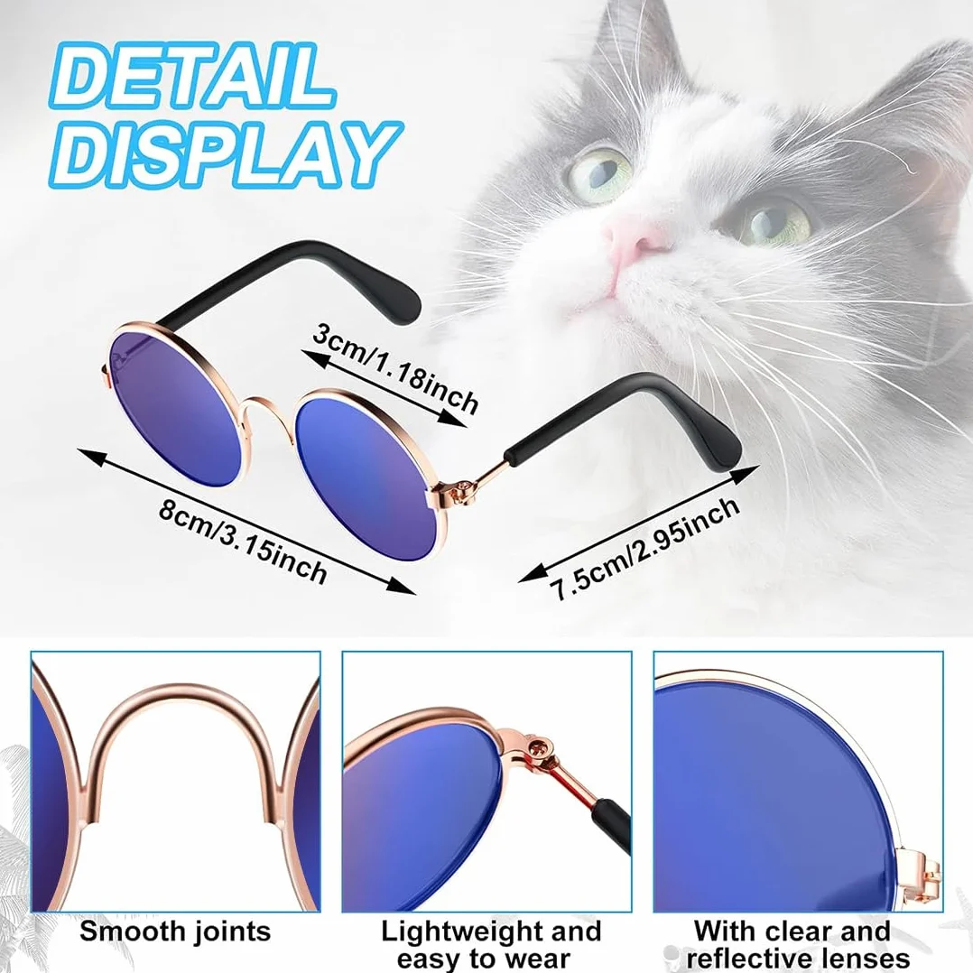 4 pezzi Occhiali da sole per gatti, Occhiali da sole da gatto, Simpatici occhiali da sole per animali, Occhiali da sole rotondi, Protezione dai raggi UV, per feste, cosplay