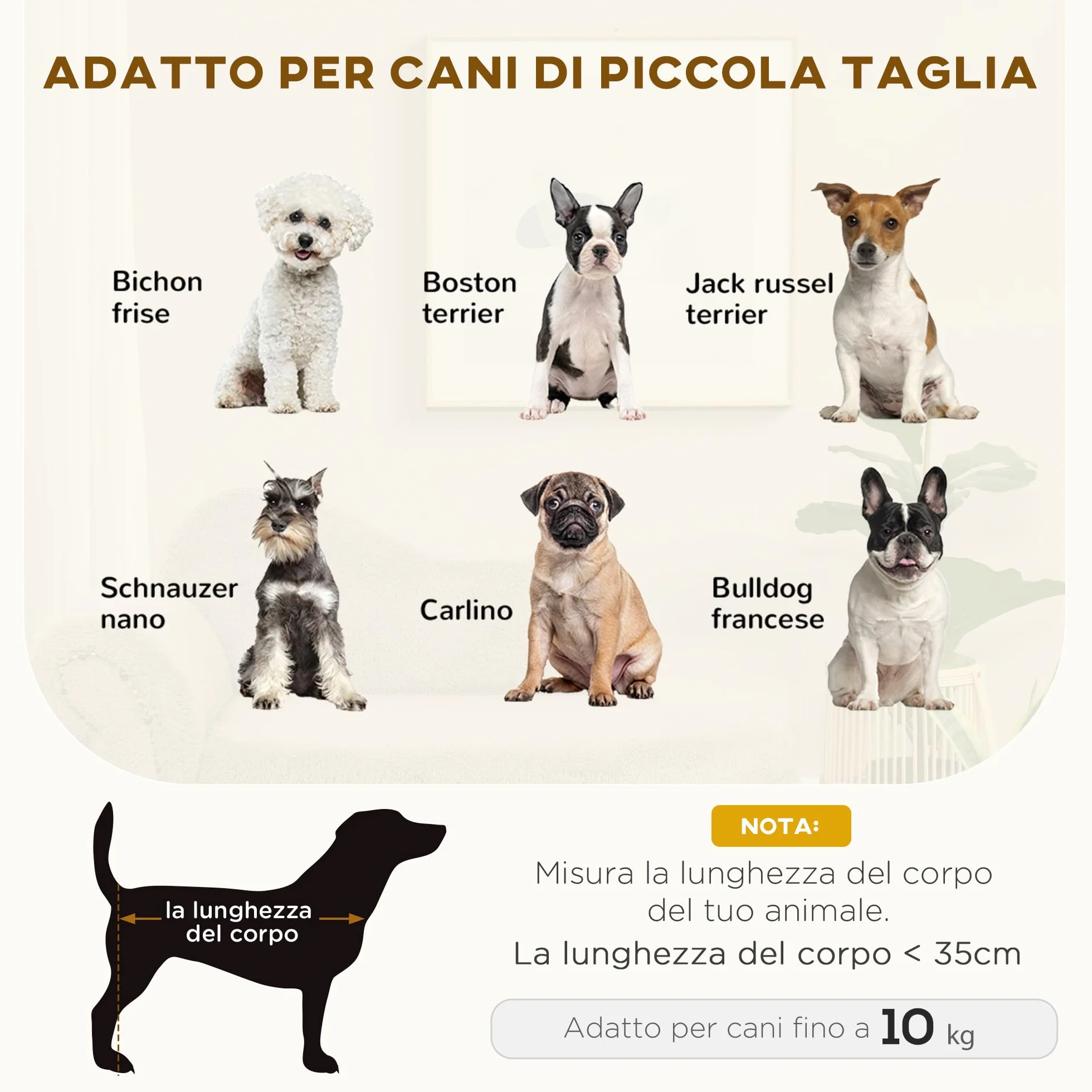 PawHut Divano per Cani Rialzato con Spazio Portaoggetti a Scomparsa, Divano Imbottito in Legno e Tessuto Vellutato, 80x40x46 cm, Beige