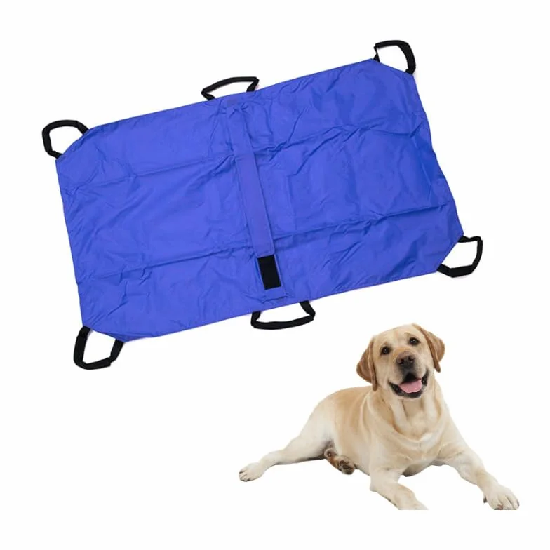 Barella Per Il Trasporto Di Cani, Trasportino Di Emergenza Per Animali Con Cinghia Di Sicurezza, Telo Scorrevole Per Aiuti con Cintura di Sicurezza, 6 Manici,Blu