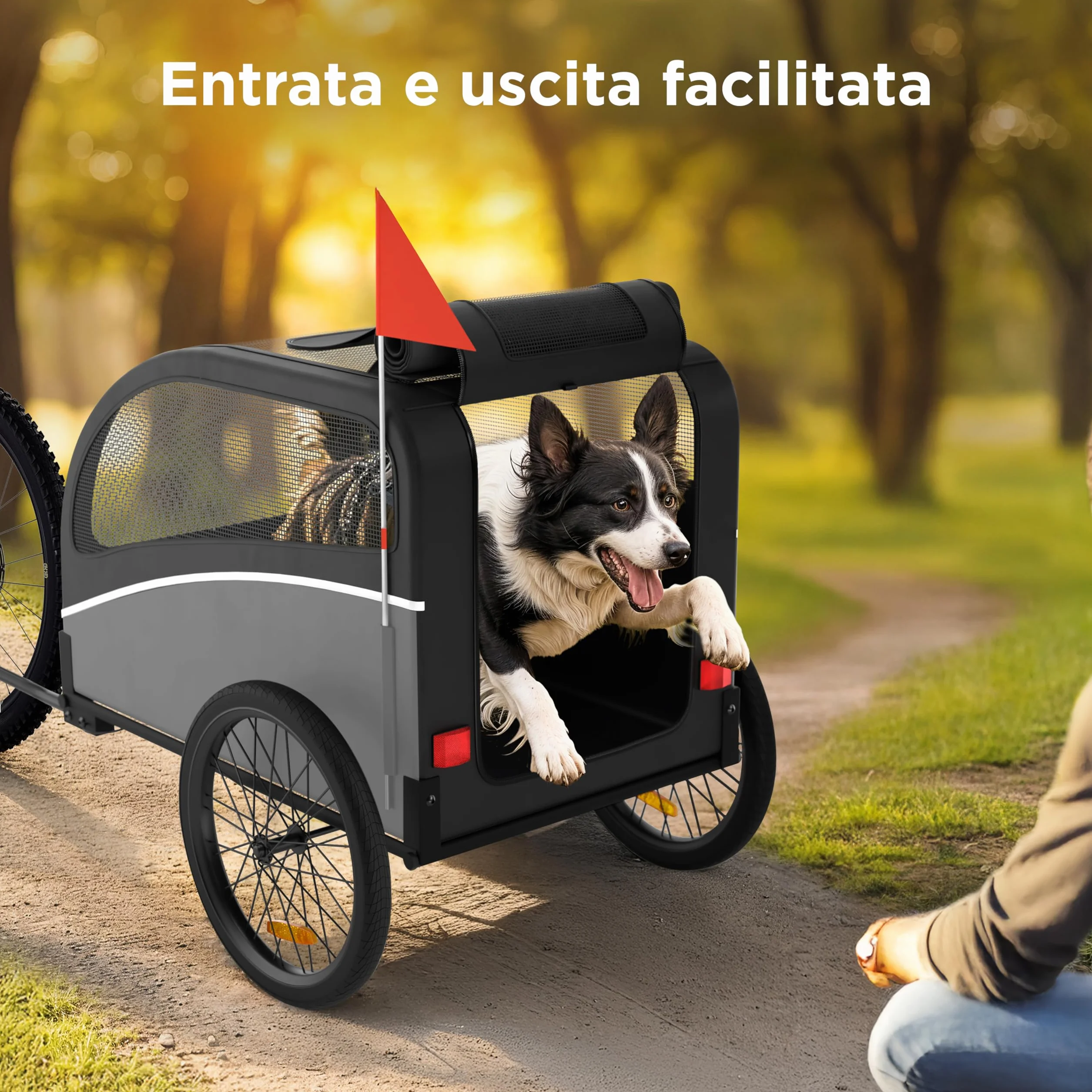 Rimorchio Bici Cani – Carrello per Cani Pieghevole fino a 40 kg – Carrello Bici per Cani con Gancio e Catarifrangenti – Carrello Cane – Rimorchio Cane – Compatibile con E-Bike