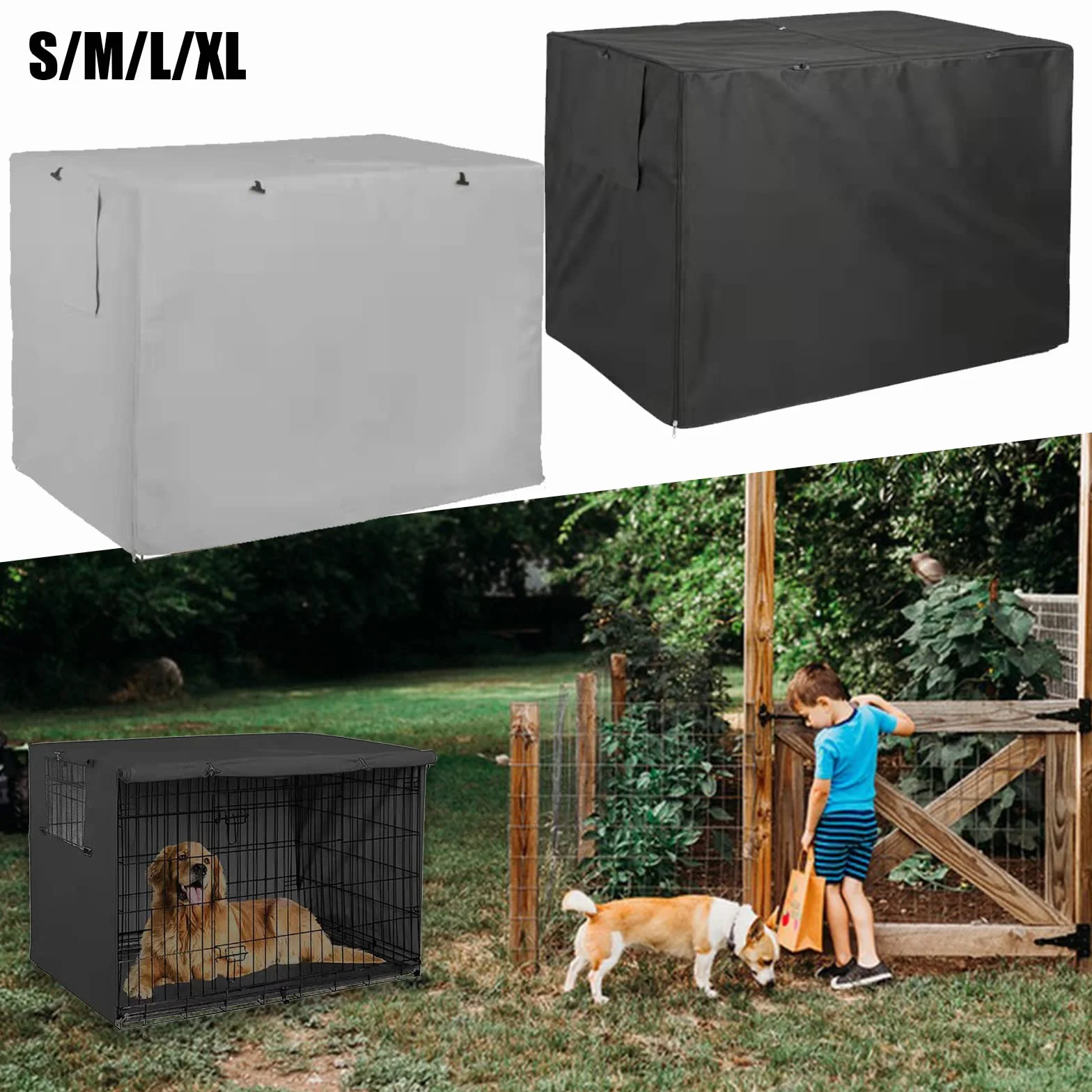 Copertura per gabbia per cani, resistente all'acqua, antivento, doppia porta, nero M