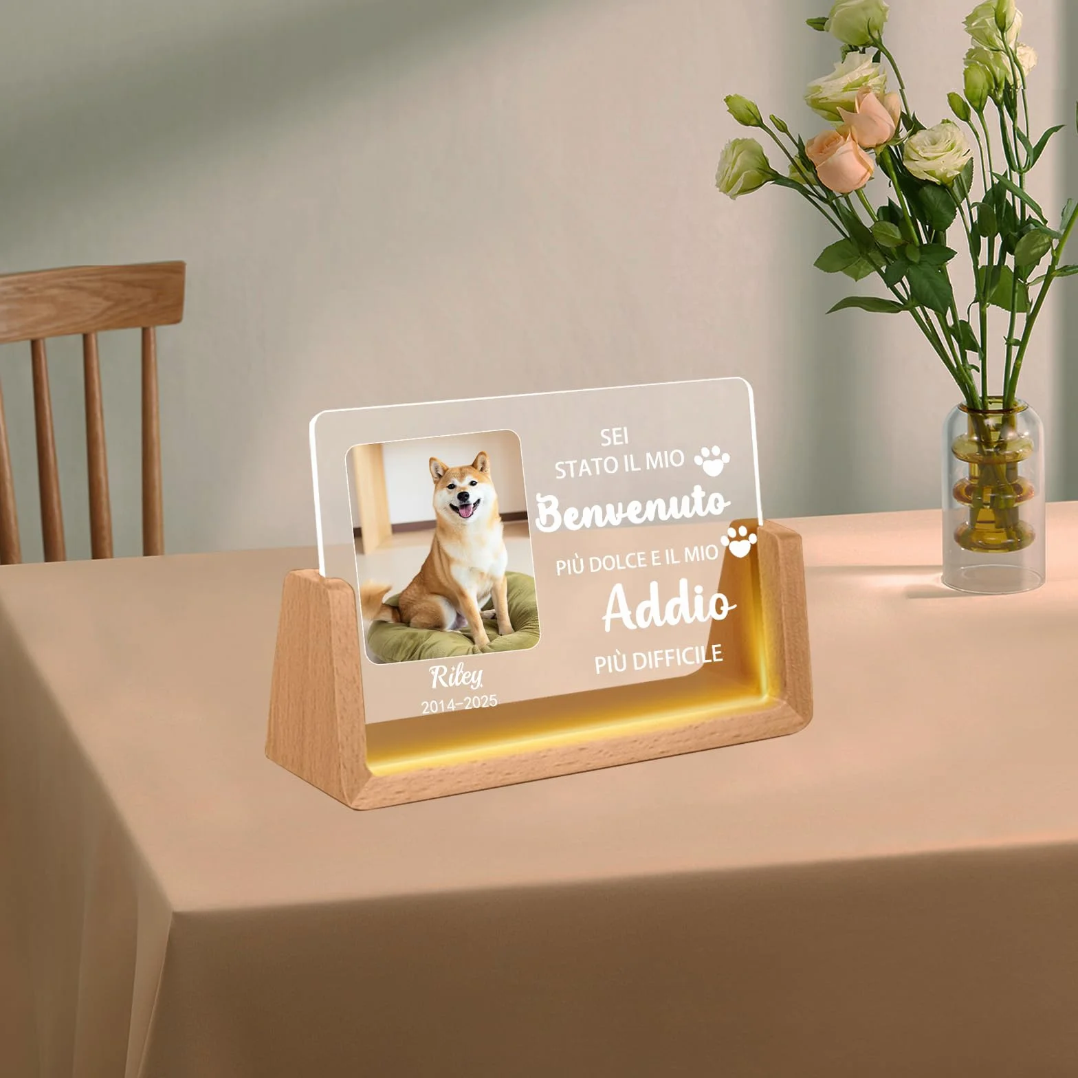 Luminaria Personalizzata per Cani,Lampada LED con Foto & Nome del Cane, Design con Cuore & Impronte, Regalo Commemorativo per la Perdita dell'Animale Domestico con Data (Style D)