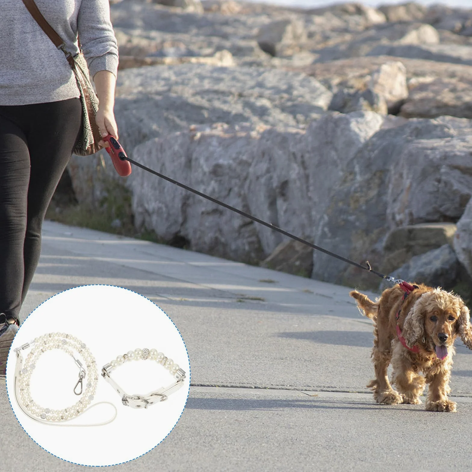 Collare Guinzaglio Cane Perle Bianco 2 Pezzi in Pu | Regolabile e Flessibile, per Cucciolo e Cane, Adatto ad Allenamento e Compleanni