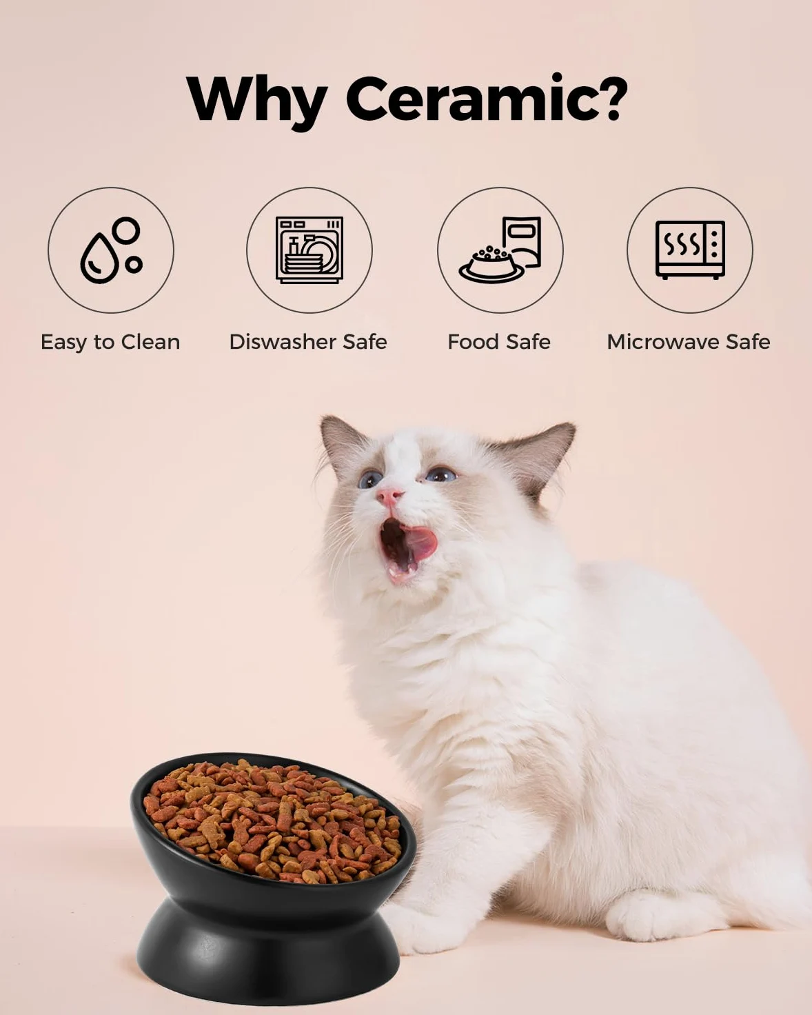 LoeJan Ciotola rialzata per cibo per gatti, 141,7 g, in ceramica, rialzata e inclinata, anti vomito e protegge le spine degli animali domestici, per cani di piccola taglia, gatti con faccia grassa