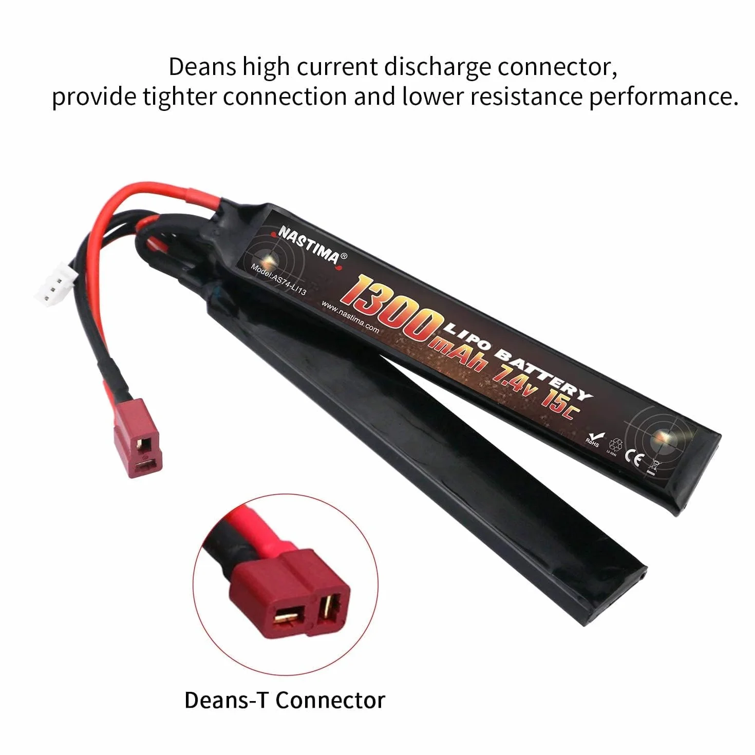 NASTIMA 7.4V 1300mAh 2S 15C Airsoft Lipo Batteria A Farfalla Connettore Deans-T Per Pistole Airsoft