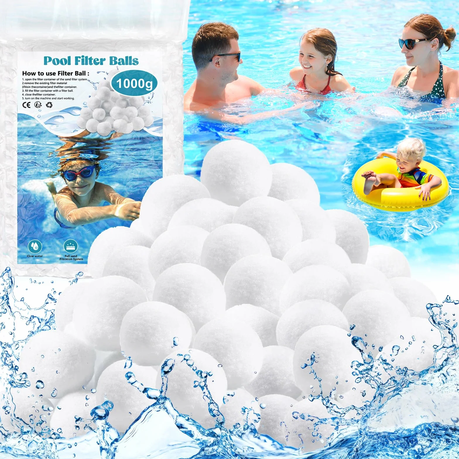 1000g Filtro Balls,Palline Filtranti per Piscina,Sfera Filtrante per Piscina,Filtro a Sfere di filtrazione,Essere riutilizzato,per Filtro Piscina,Adatto a Vari Filtro a Sabbia,Pompe Filtranti