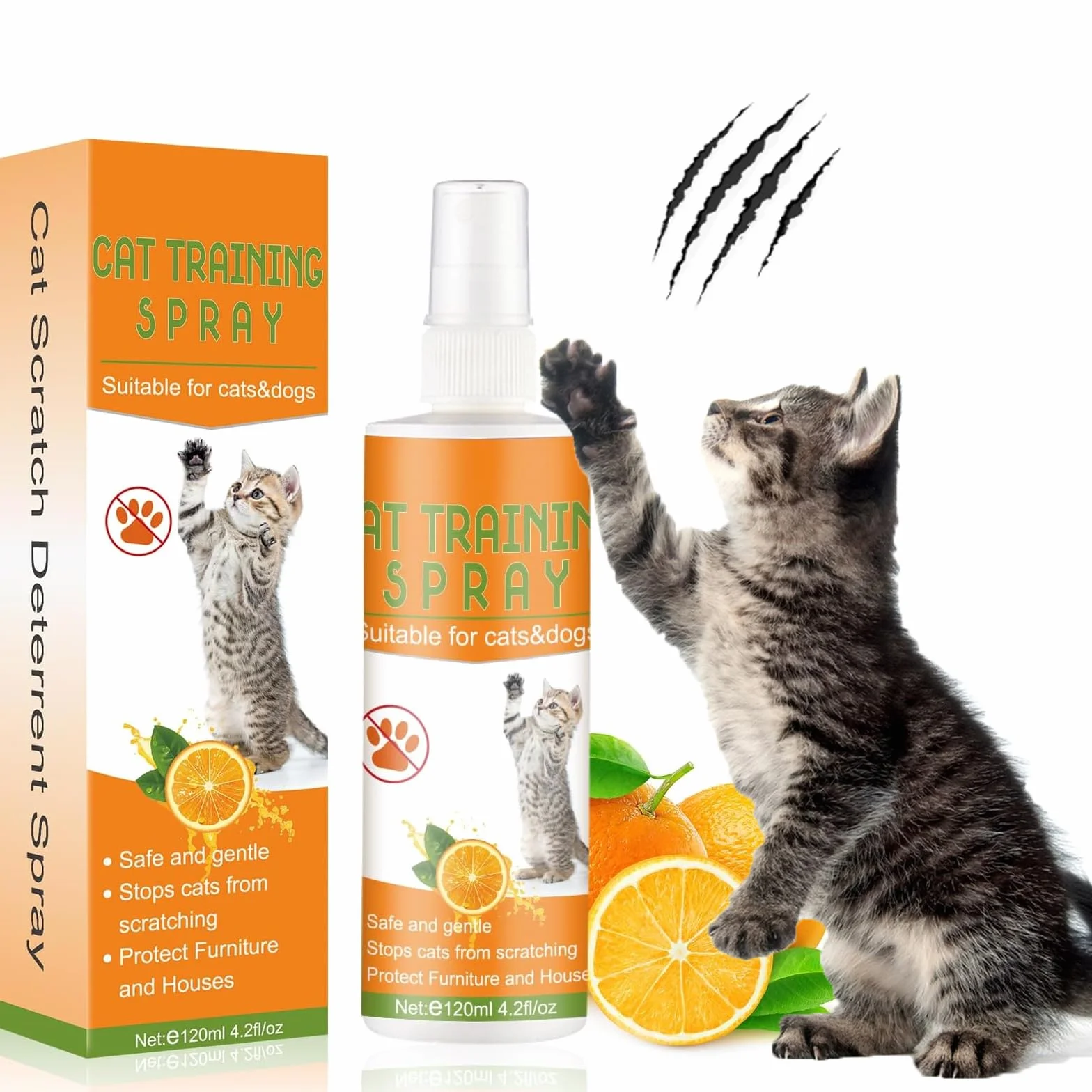 Spray Anti Graffio per Gatti 120 ML, Spray Addestramento Gatti, Protettore Mobili da Graffi per Interni ed Esterni, Divano, Porta