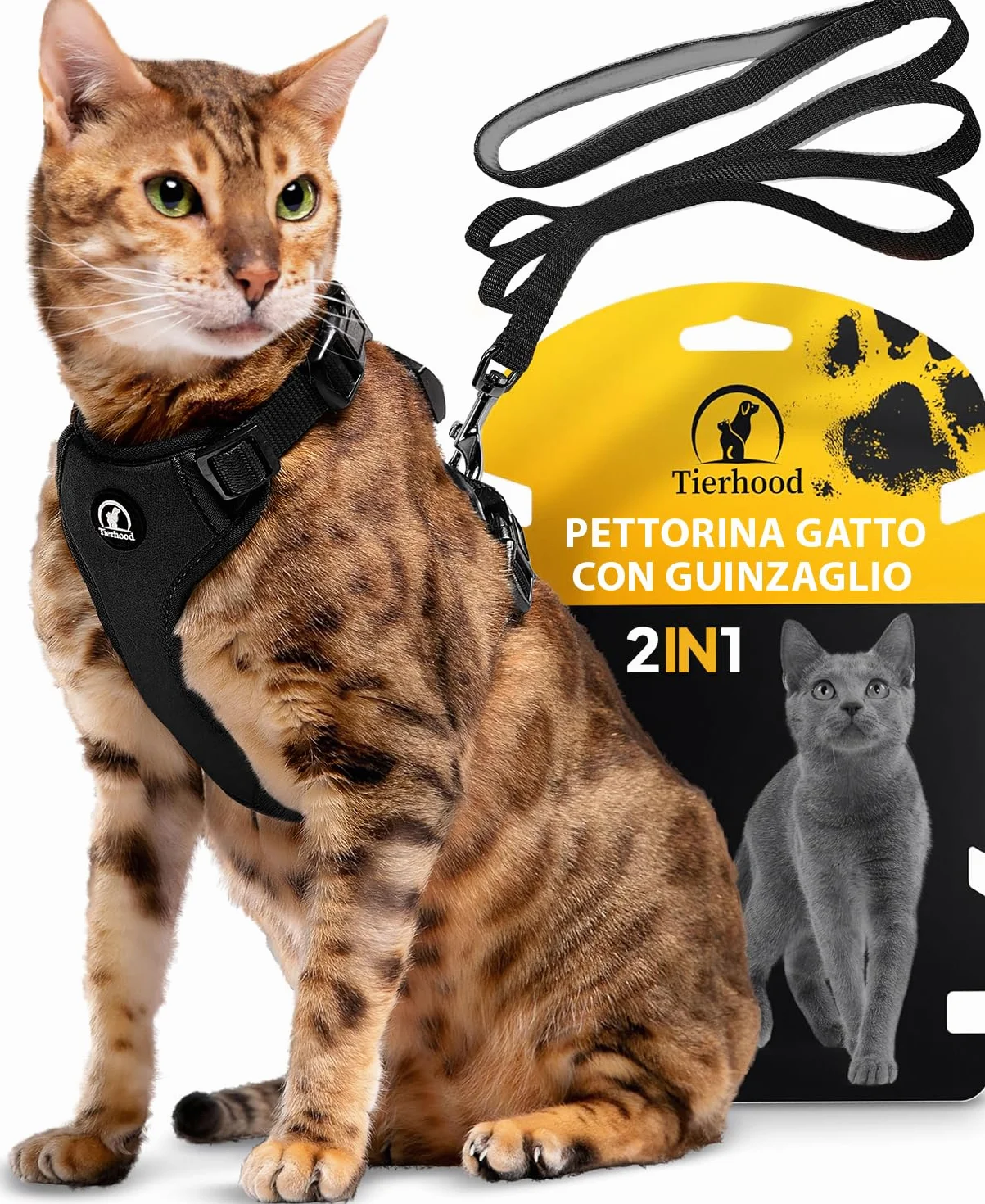 Pettorina Gatto Antifuga Con Guinzaglio - Per Gatti Adulti e Gattini Piccoli - Guinzaglio Per Gatto - Set Completo - Nero, Taglia M