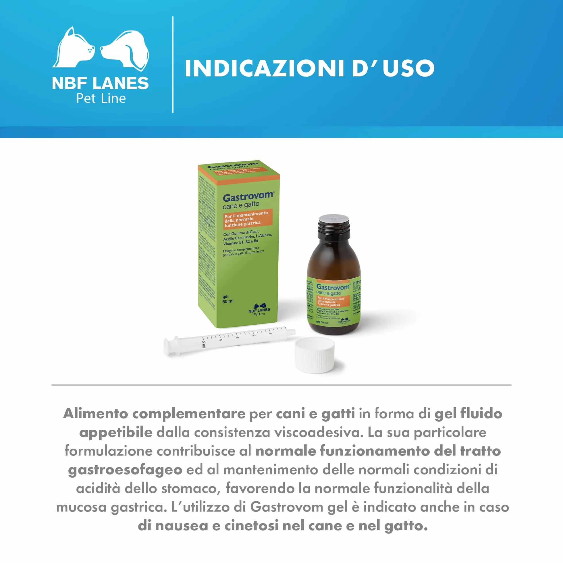 Gastrovom Cane e Gatto Gel Appetibile 50 ml per Mantenimento Funzionalità Gastrica