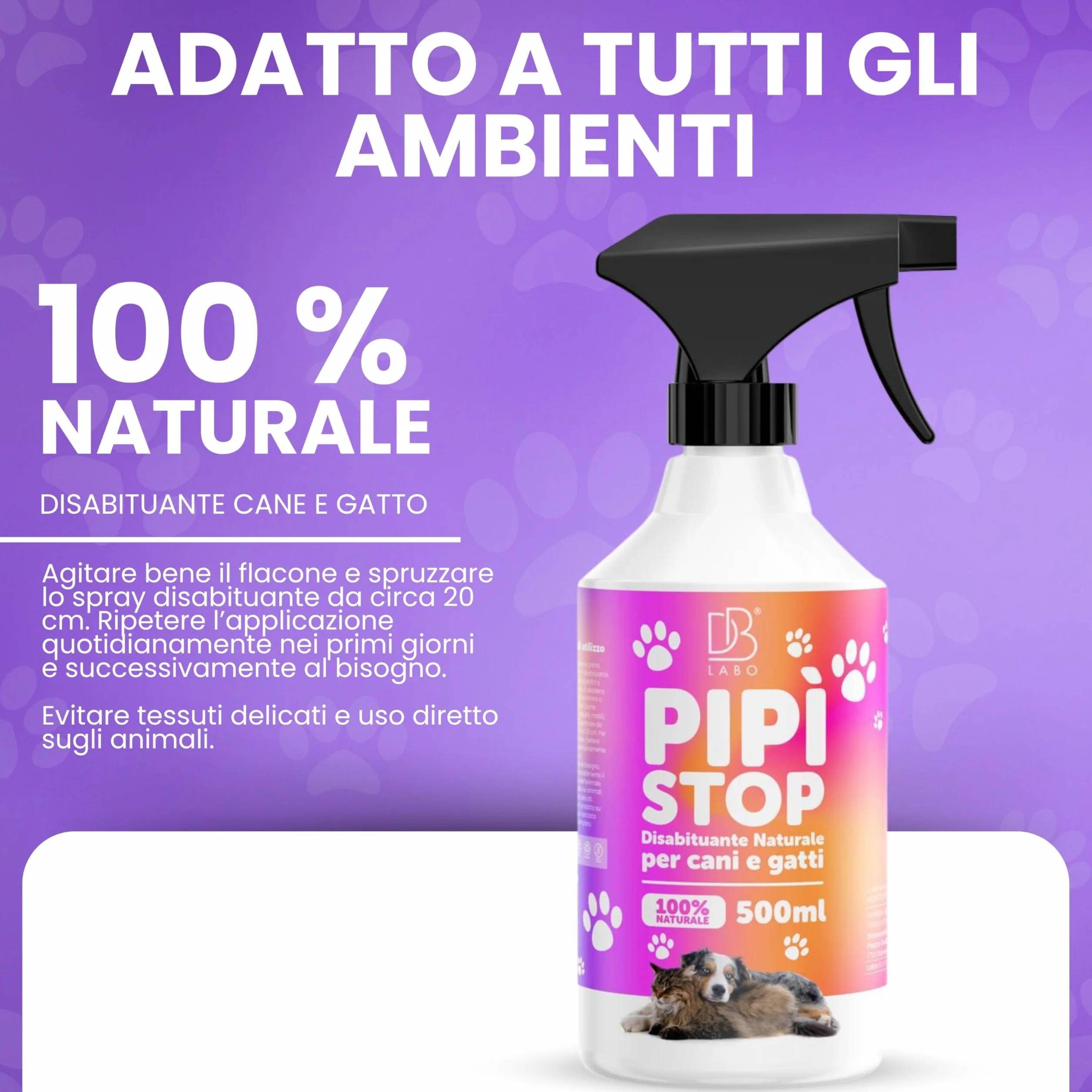Spray Disabituante per Cani e Gatti 500ml, Repellente per Gatti, Anti Pipi, Dissuasori per Cani, Allontana Animali da Divano, Giardino e Pavimenti, Urine off Gatti, Uso Interno ed Esterno